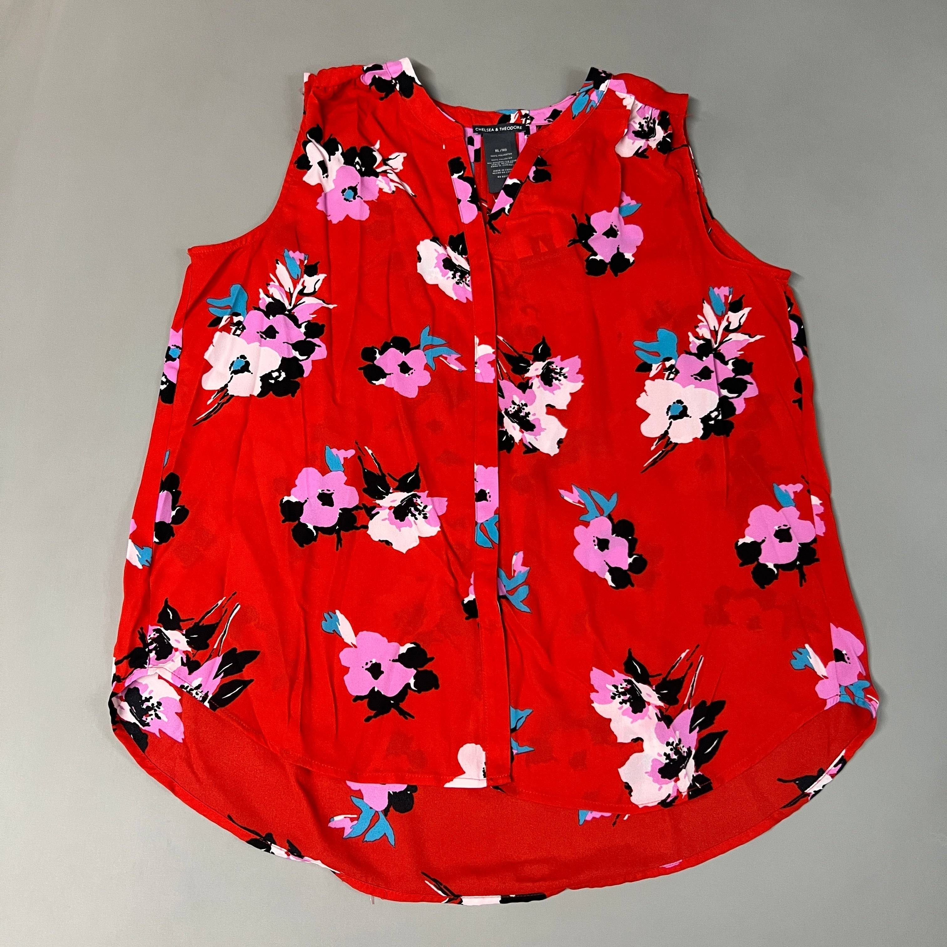 CHELSEA & THEODORE Sleeveless Blouse Women's Size XL Red Floral Paisley 2165072 (NEW)