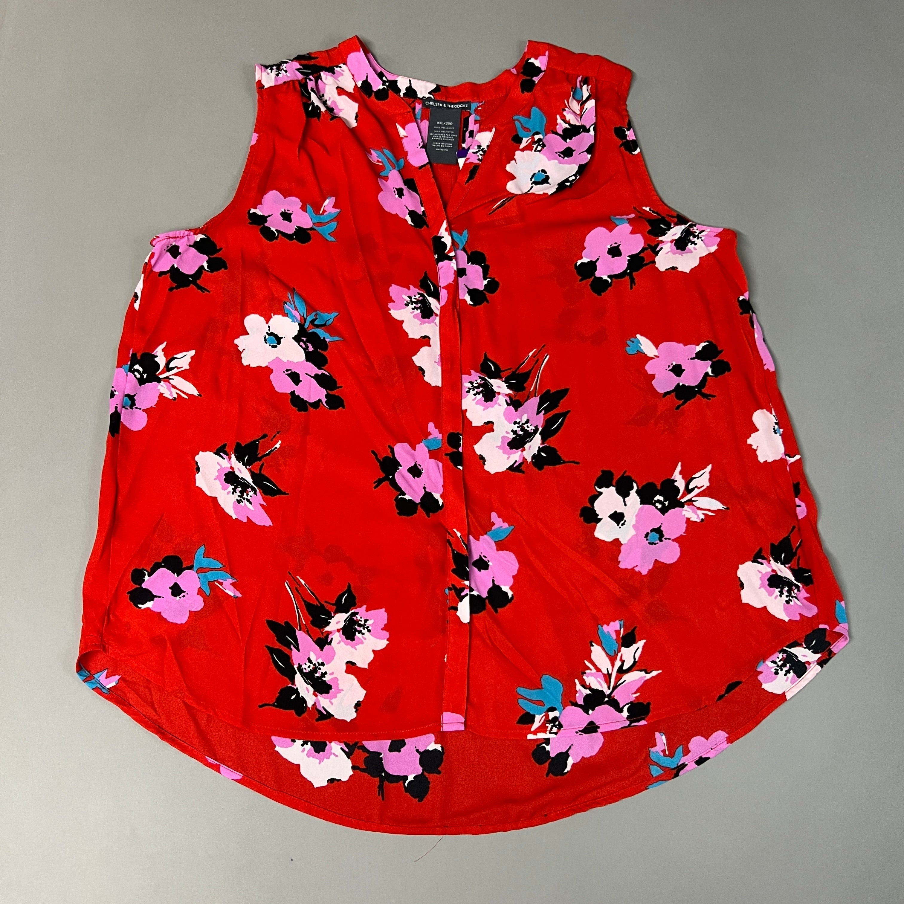 CHELSEA & THEODORE Sleeveless Blouse Women's Size XXL Red Floral Paisley 2165072 (NEW)