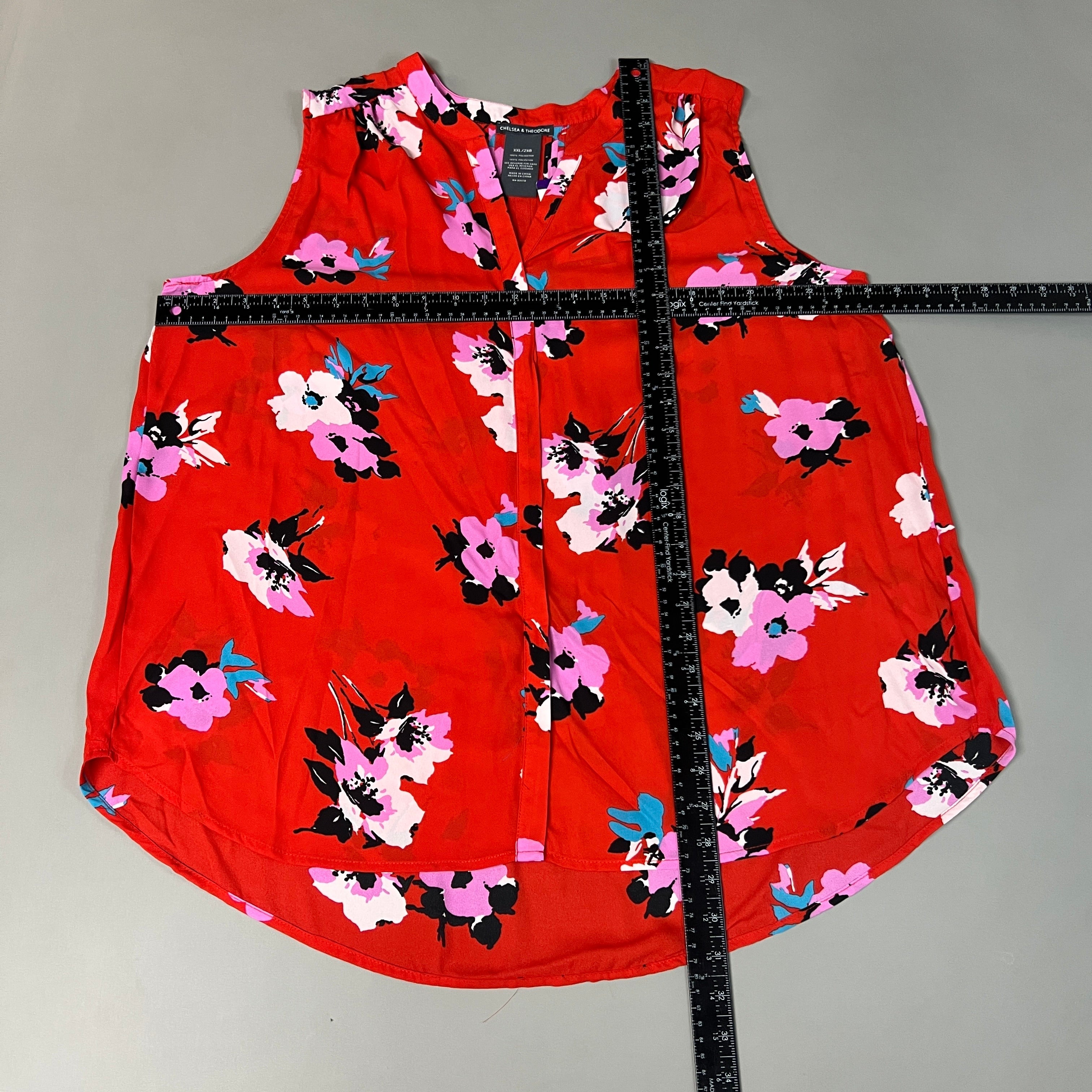CHELSEA & THEODORE Sleeveless Blouse Women's Size XXL Red Floral Paisley 2165072 (NEW)
