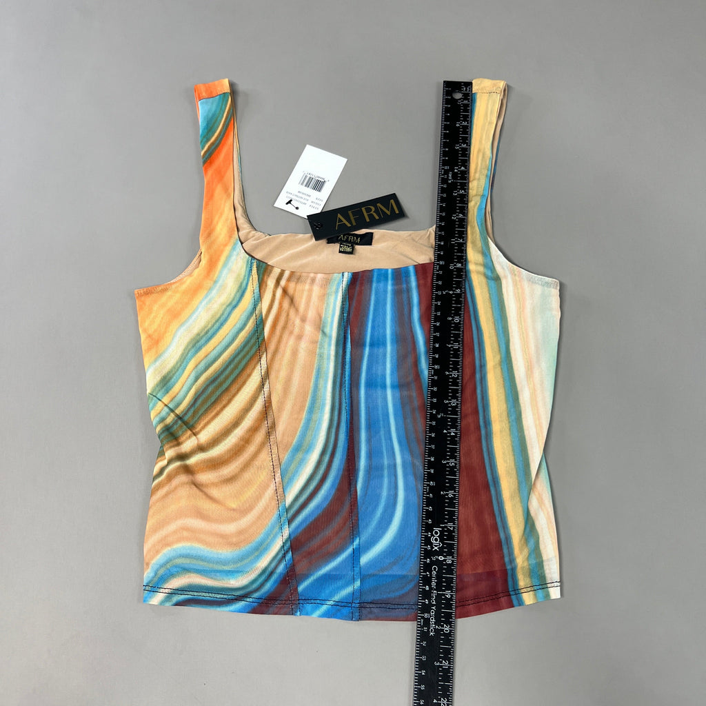 AFRM Cort Doubled Mesh Seaming Crop Top Women's M Blue Abstract Wave AET033437AU21 (New)