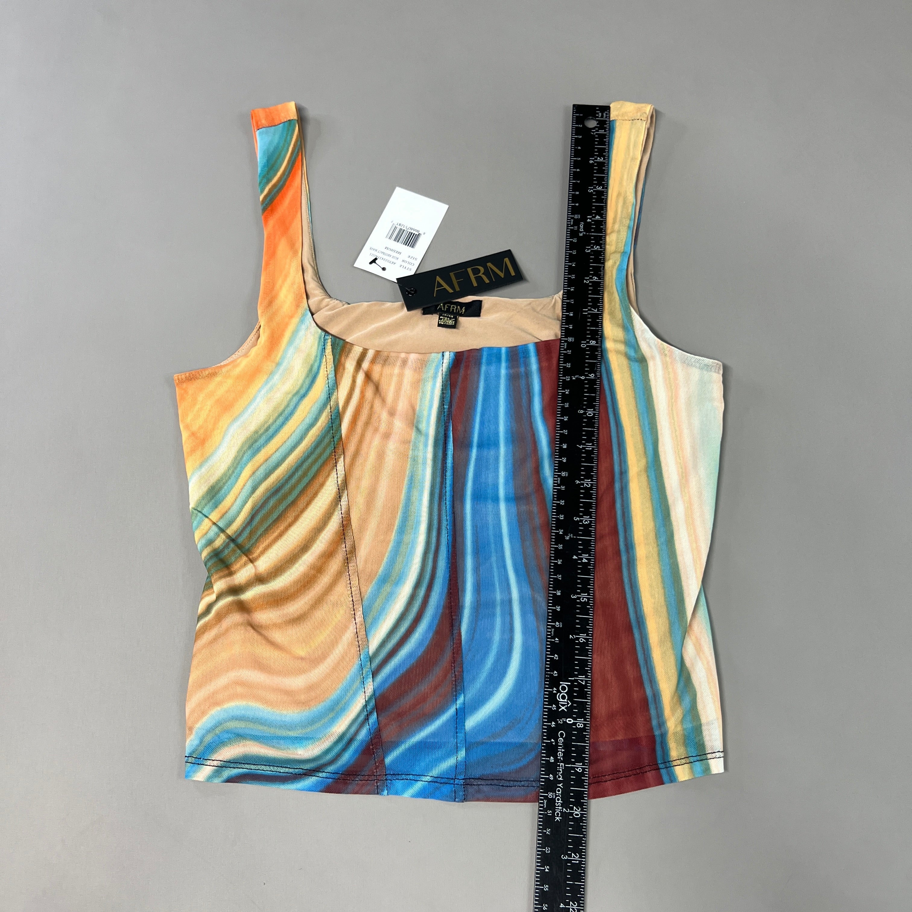 AFRM Cort Doubled Mesh Seaming Crop Top Women's M Blue Abstract Wave AET033437AU21 (New)