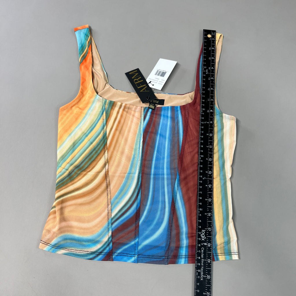 AFRM Cort Doubled Mesh Seaming Crop Top Women's S Blue Abstract Wave AET033437AU21 (New)