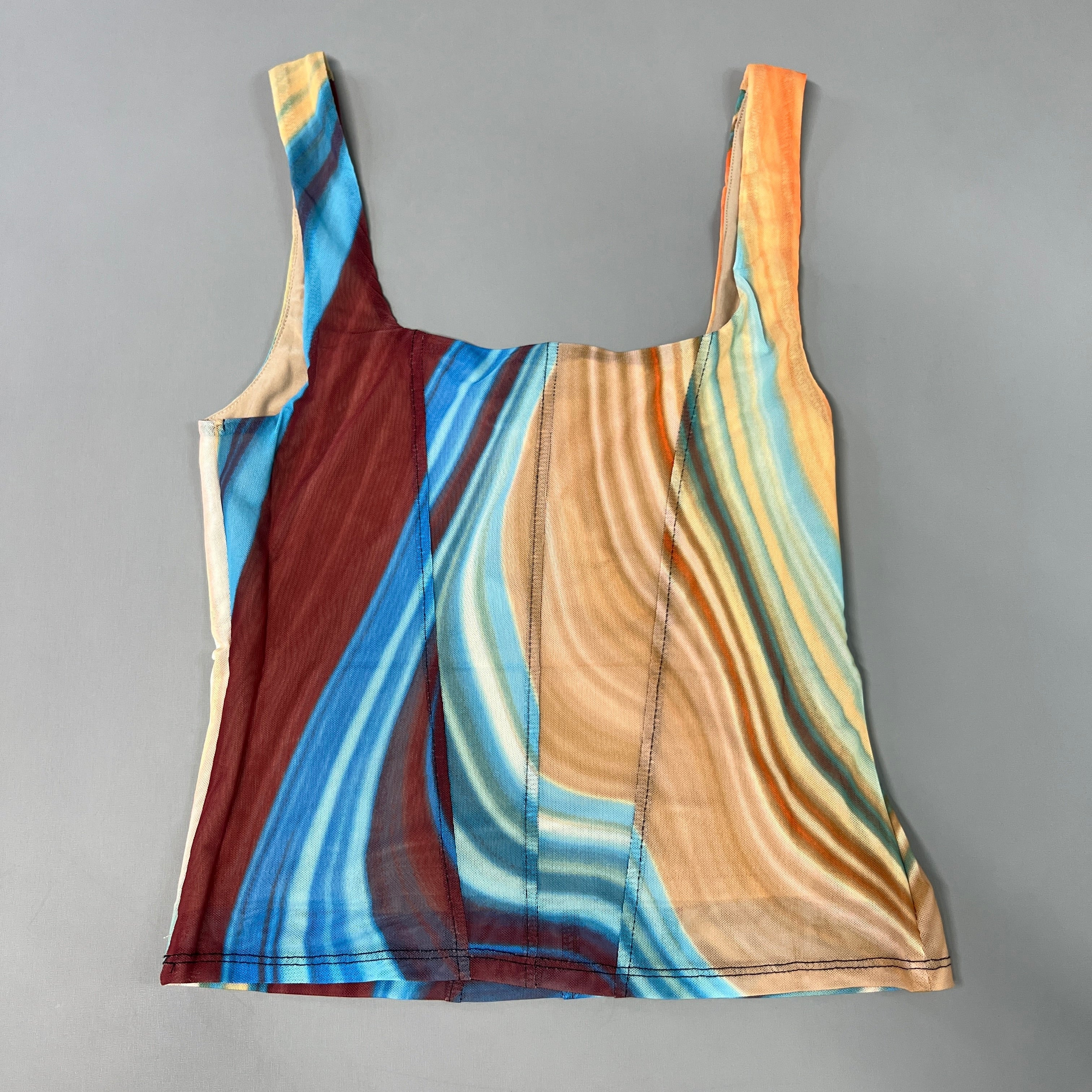 AFRM Cort Doubled Mesh Seaming Crop Top Women's S Blue Abstract Wave AET033437AU21 (New)
