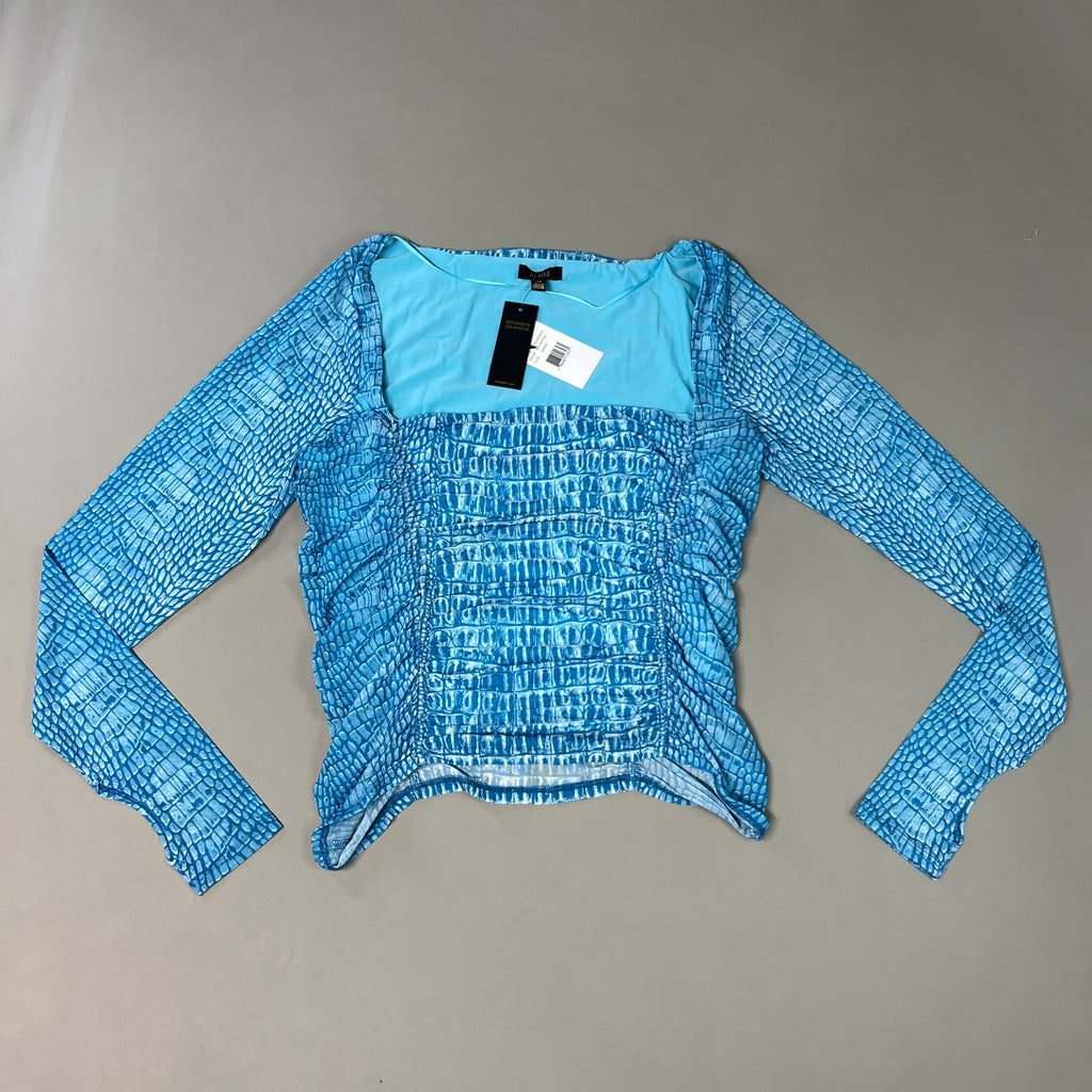 AFRM Strarus Ruches Front LS Mesh Top Women's L Blue Crocodile AET033450AU21 (New)