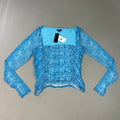 AFRM Strarus Ruches Front LS Mesh Top Women's L Blue Crocodile AET033450AU21 (New)