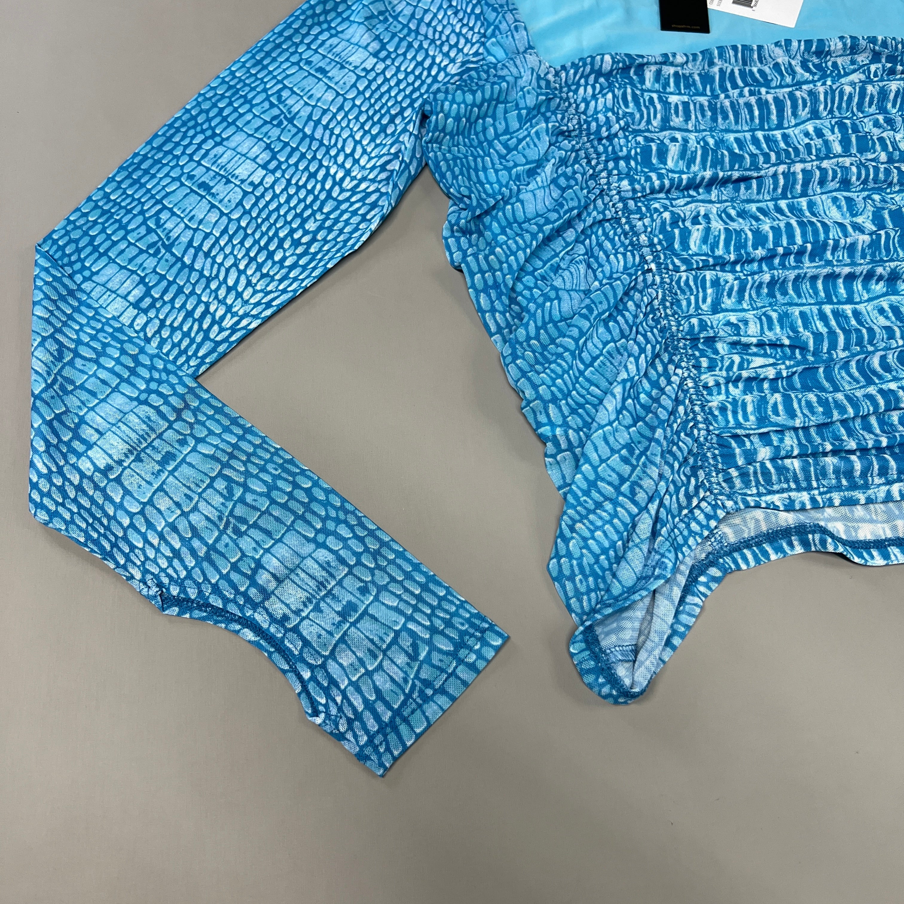 AFRM Strarus Ruches Front LS Mesh Top Women's L Blue Crocodile AET033450AU21 (New)