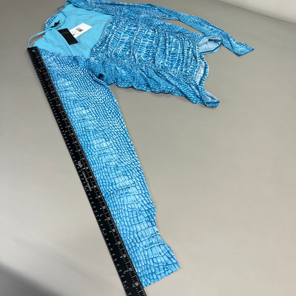 AFRM Strarus Ruches Front LS Mesh Top Women's L Blue Crocodile AET033450AU21 (New)