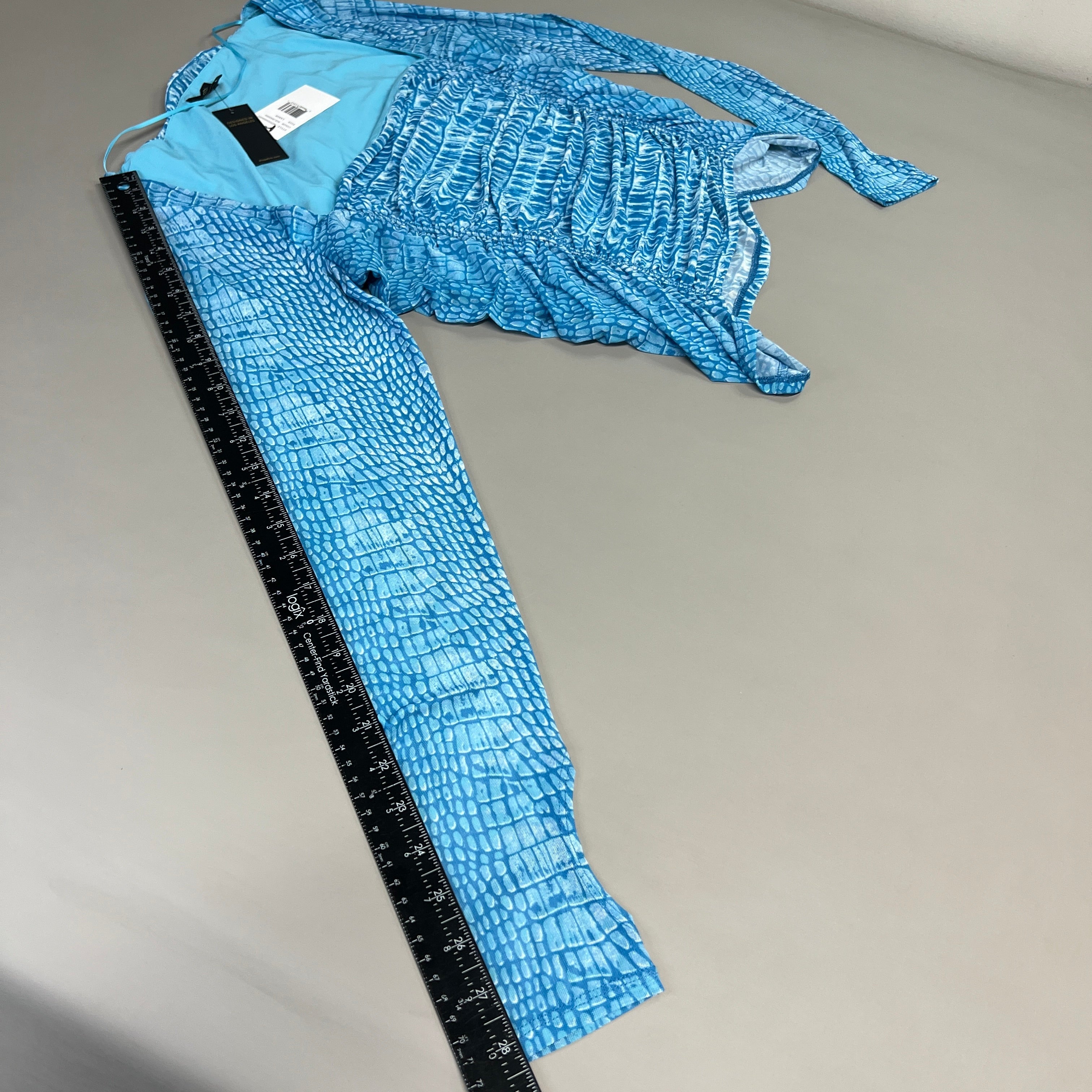 AFRM Strarus Ruches Front LS Mesh Top Women's L Blue Crocodile AET033450AU21 (New)