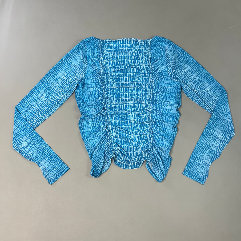 AFRM Strarus Ruches Front LS Mesh Top Women's L Blue Crocodile AET033450AU21 (New)