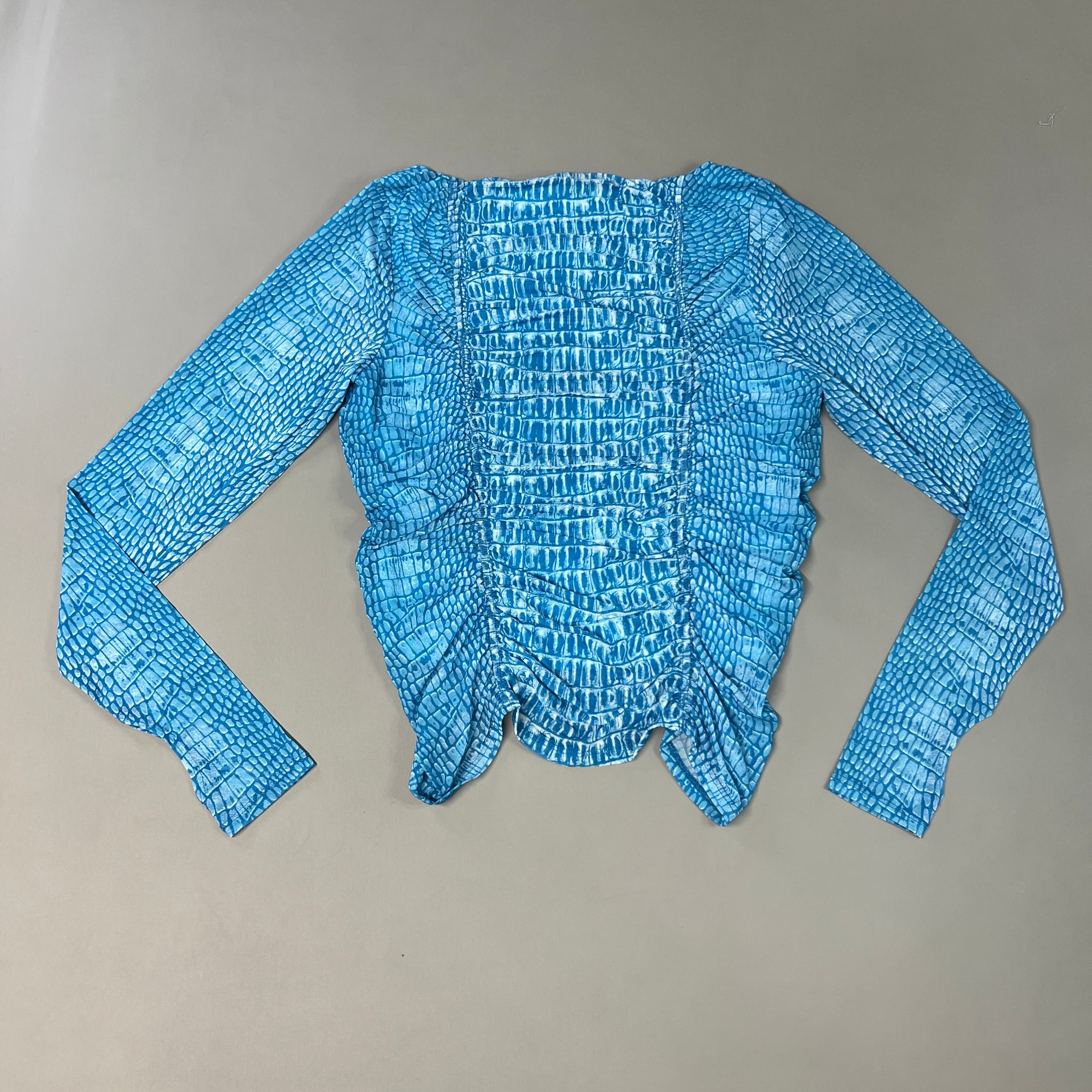 AFRM Strarus Ruches Front LS Mesh Top Women's L Blue Crocodile AET033450AU21 (New)