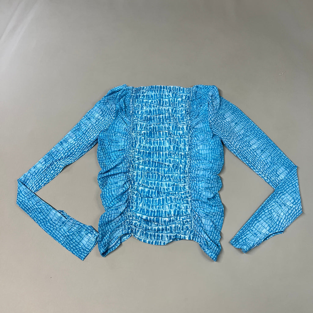 AFRM Strarus Ruches Front LS Mesh Top Women's M Blue Crocodile AET033450AU21 (New)