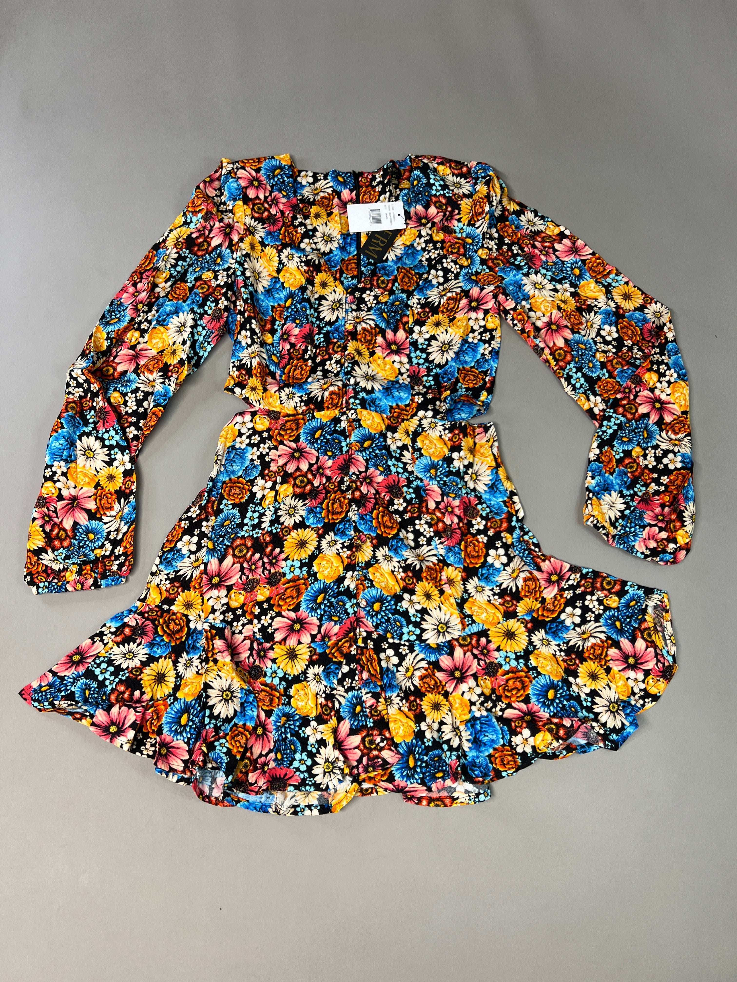 AFRM X Revolve Monna Sike Cutouts Mini Dress Women's S Multi Wildflower AED020544 (New)