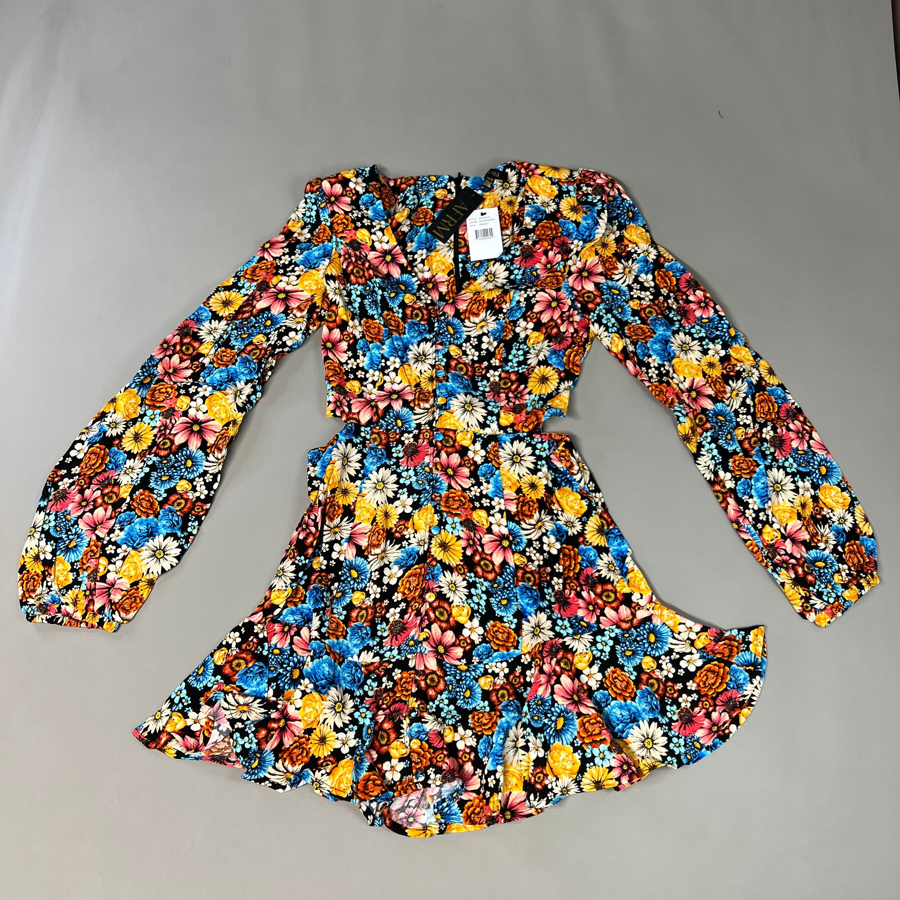 AFRM X Revolve Monna Sike Cutouts Mini Dress Women's XS Multi Wildflower AED020544 (New)