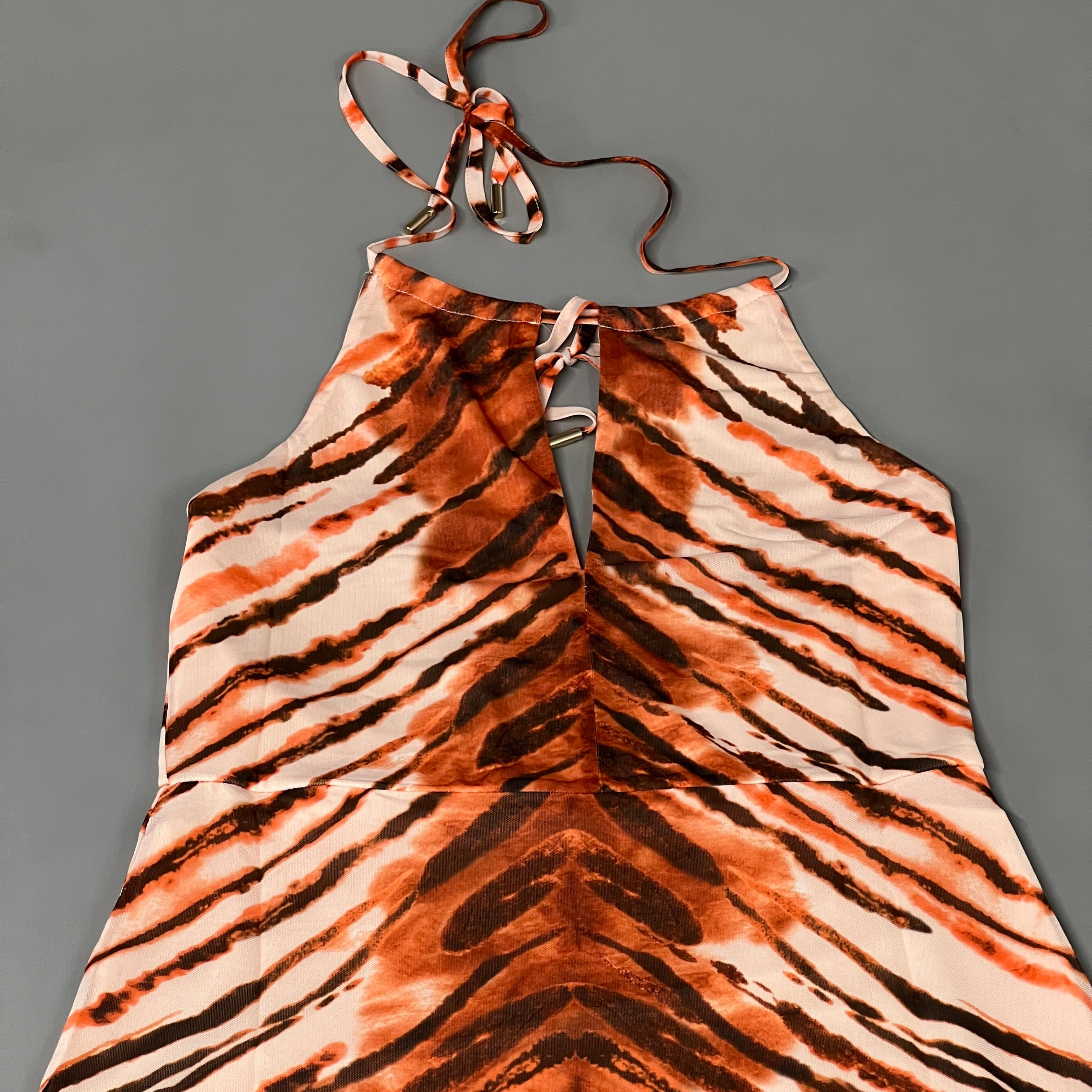 AFRM X Revolve Kalina Halter Mesh Mini Dress Women's S Placement Tiger AED021762 (New)