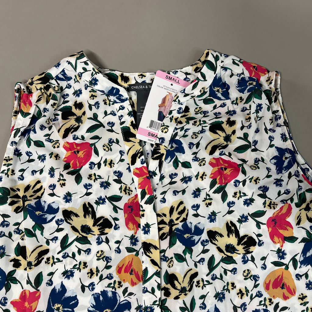 CHELSEA & THEODORE Sleeveless Blouse Women's Size S Bash Floral White 2165072 (NEW)