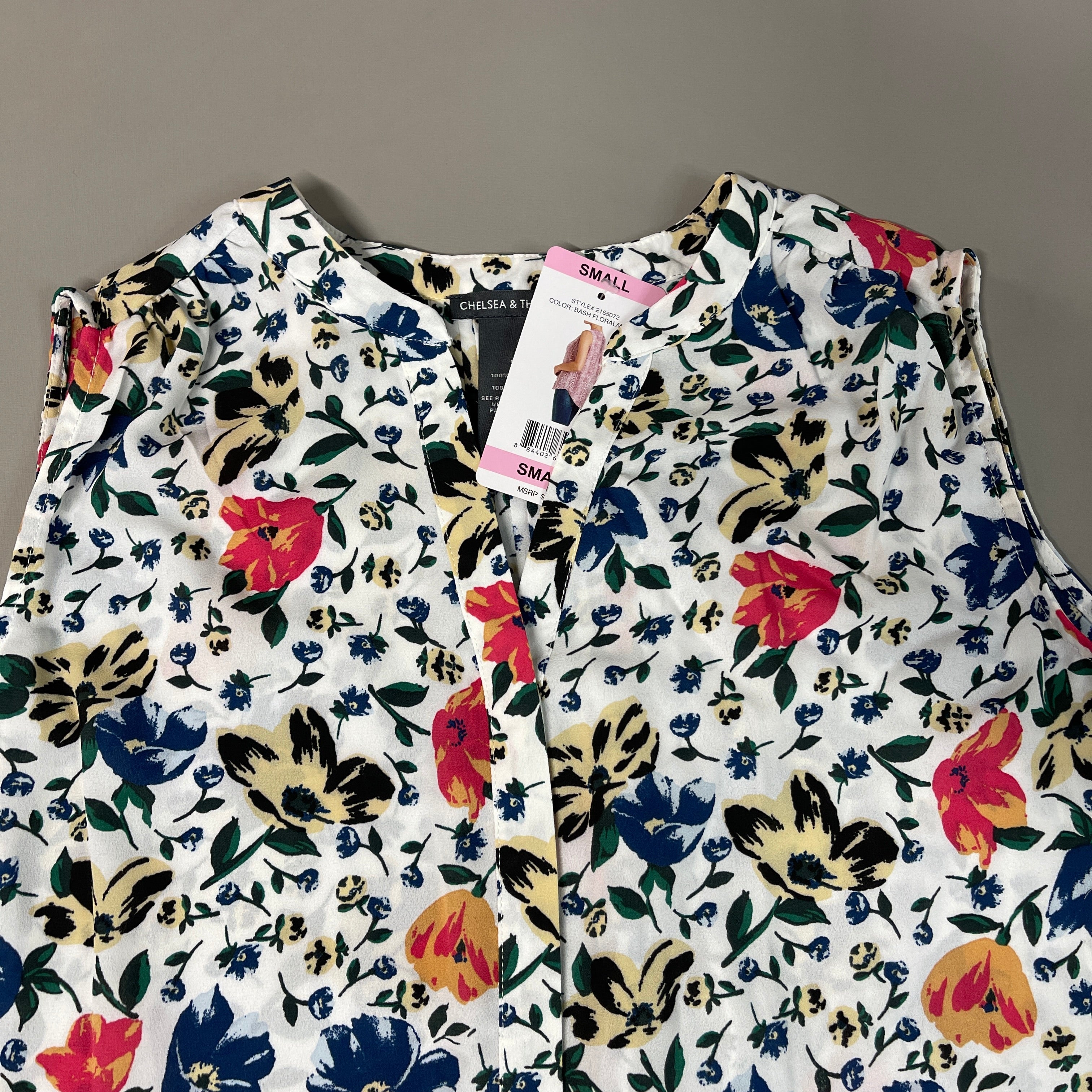 CHELSEA & THEODORE Sleeveless Blouse Women's Size S Bash Floral White 2165072 (NEW)