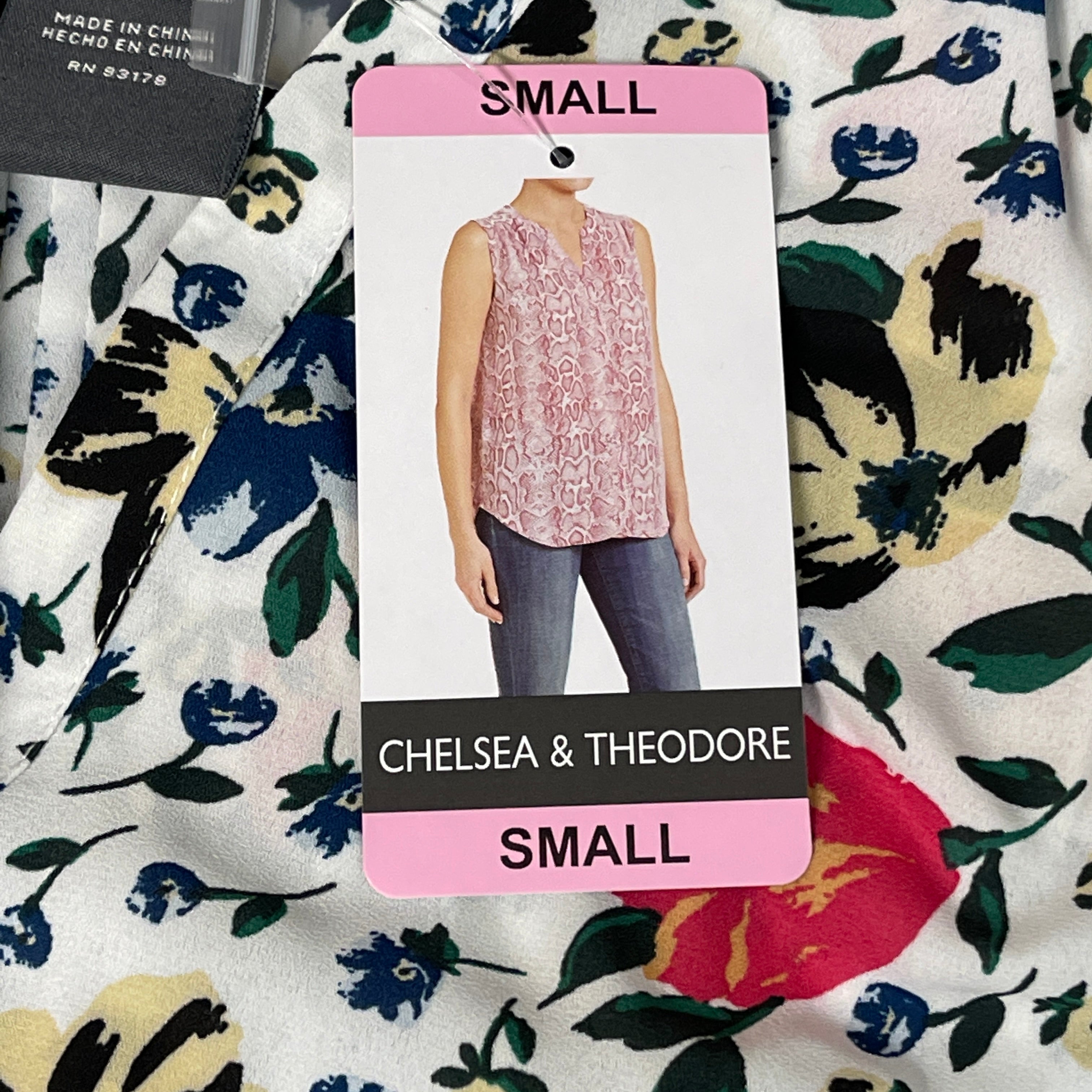CHELSEA & THEODORE Sleeveless Blouse Women's Size S Bash Floral White 2165072 (NEW)