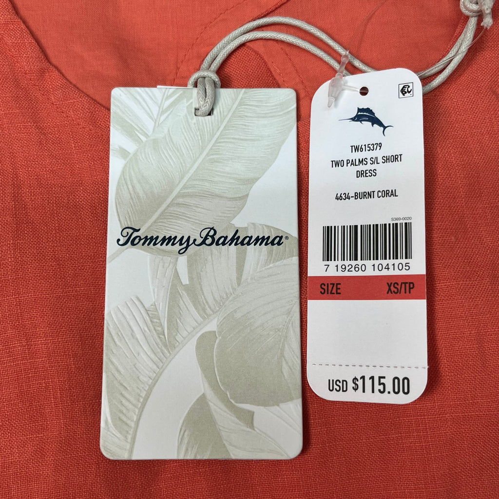 TOMMY BAHAMA Two Palms Linen Shift Short Dress Sz XS Burnt Coral TW615379 (New)