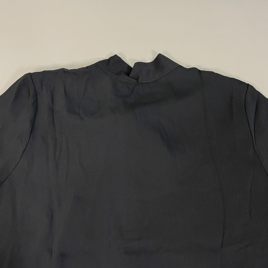 MARTHA STEWART Woven Front Button Blouse Top Tie Neck Women's Sz L Francesca Black (New)