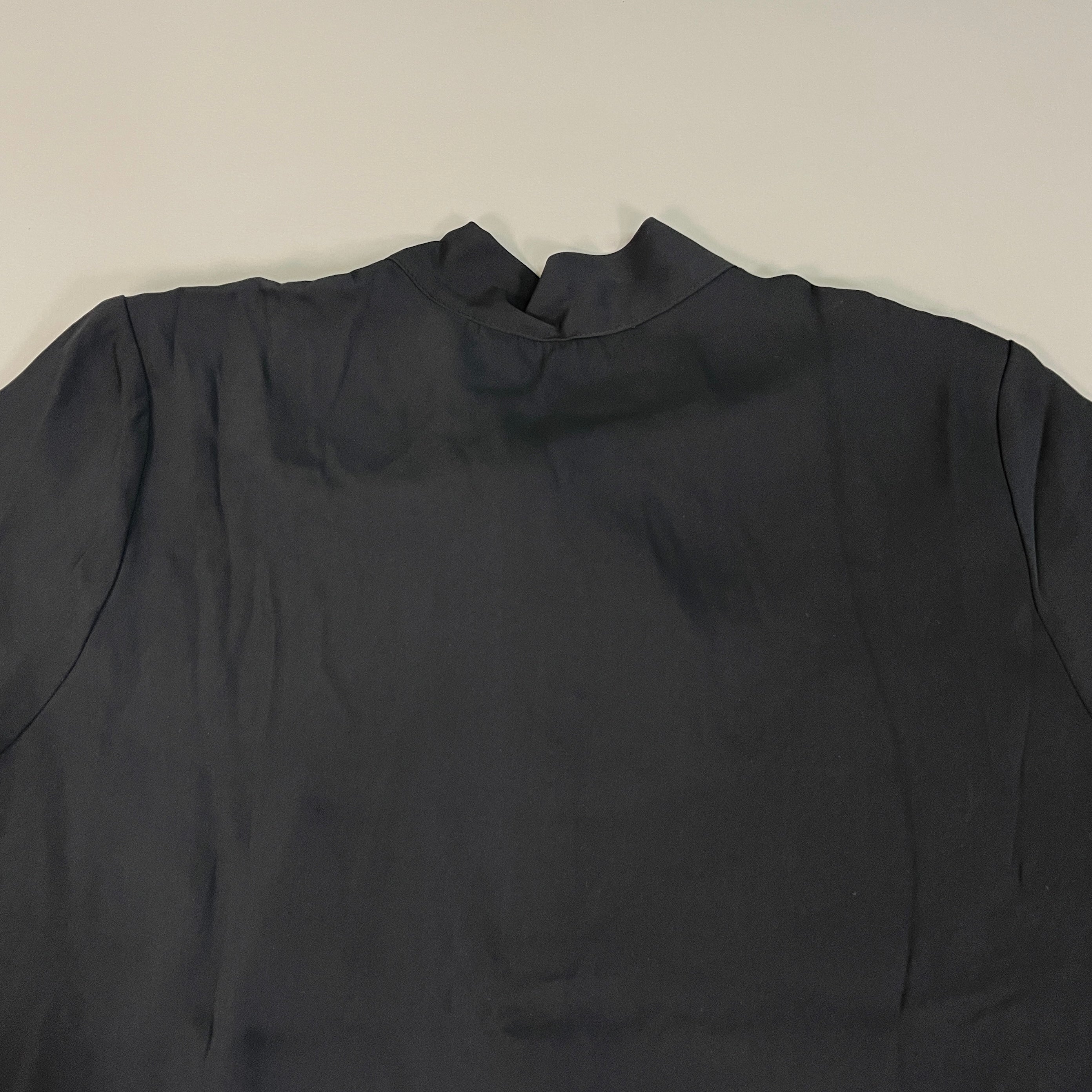 MARTHA STEWART Woven Front Button Blouse Top Tie Neck Women's Sz L Francesca Black (New)
