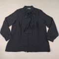 MARTHA STEWART Woven Front Button Blouse Top Tie Neck Women's Sz M Black (New)