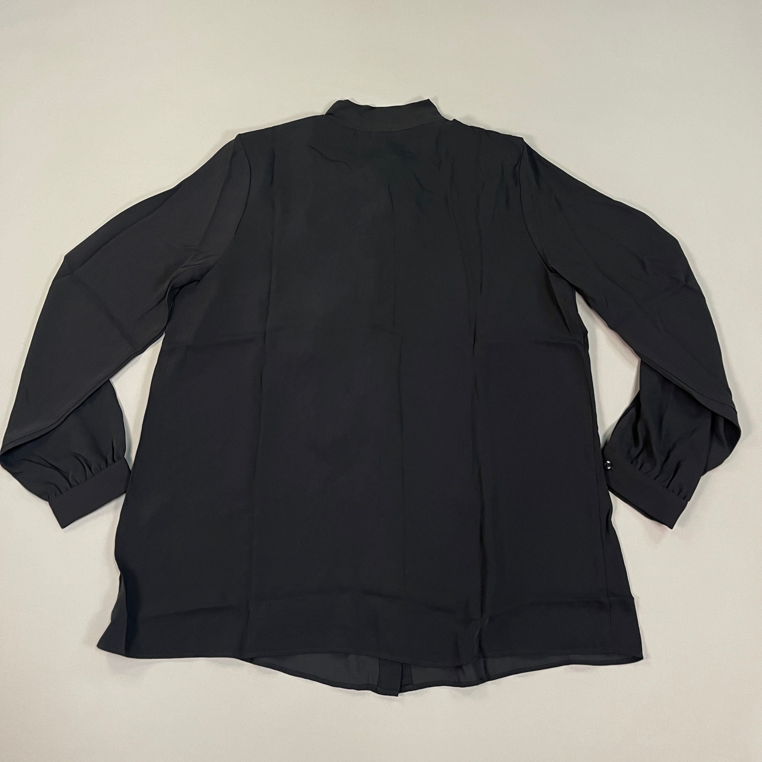 MARTHA STEWART Woven Front Button Blouse Top Tie Neck Women's Sz M Black (New)