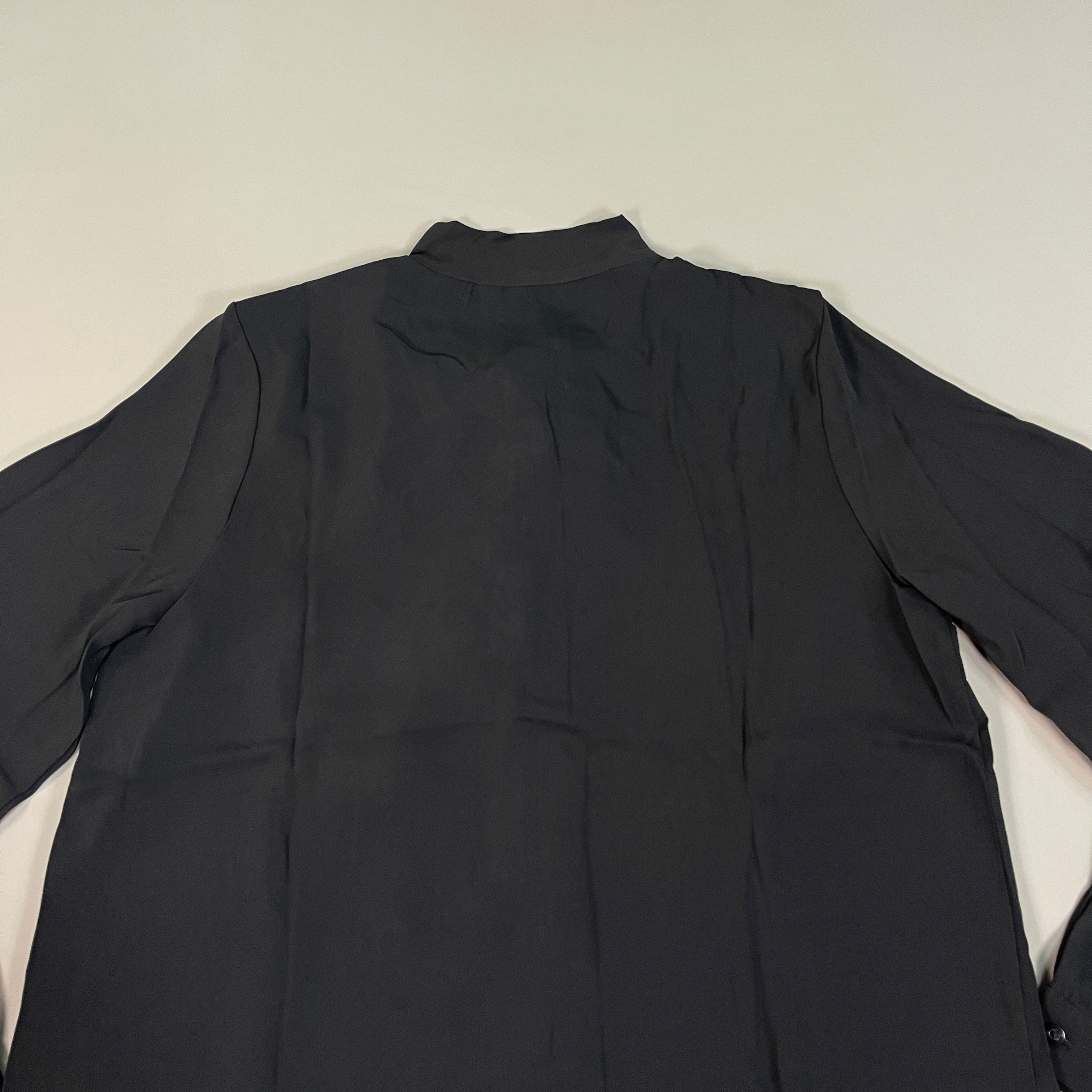 MARTHA STEWART Woven Front Button Blouse Top Tie Neck Women's Sz M Black (New)