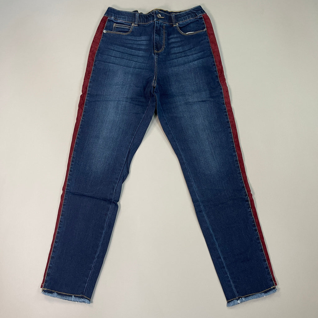 CLINTON KELLY Frayed Hem Jeans Women's Sz 10 Regular Dark Wash, Maroon Striped Side(New)
