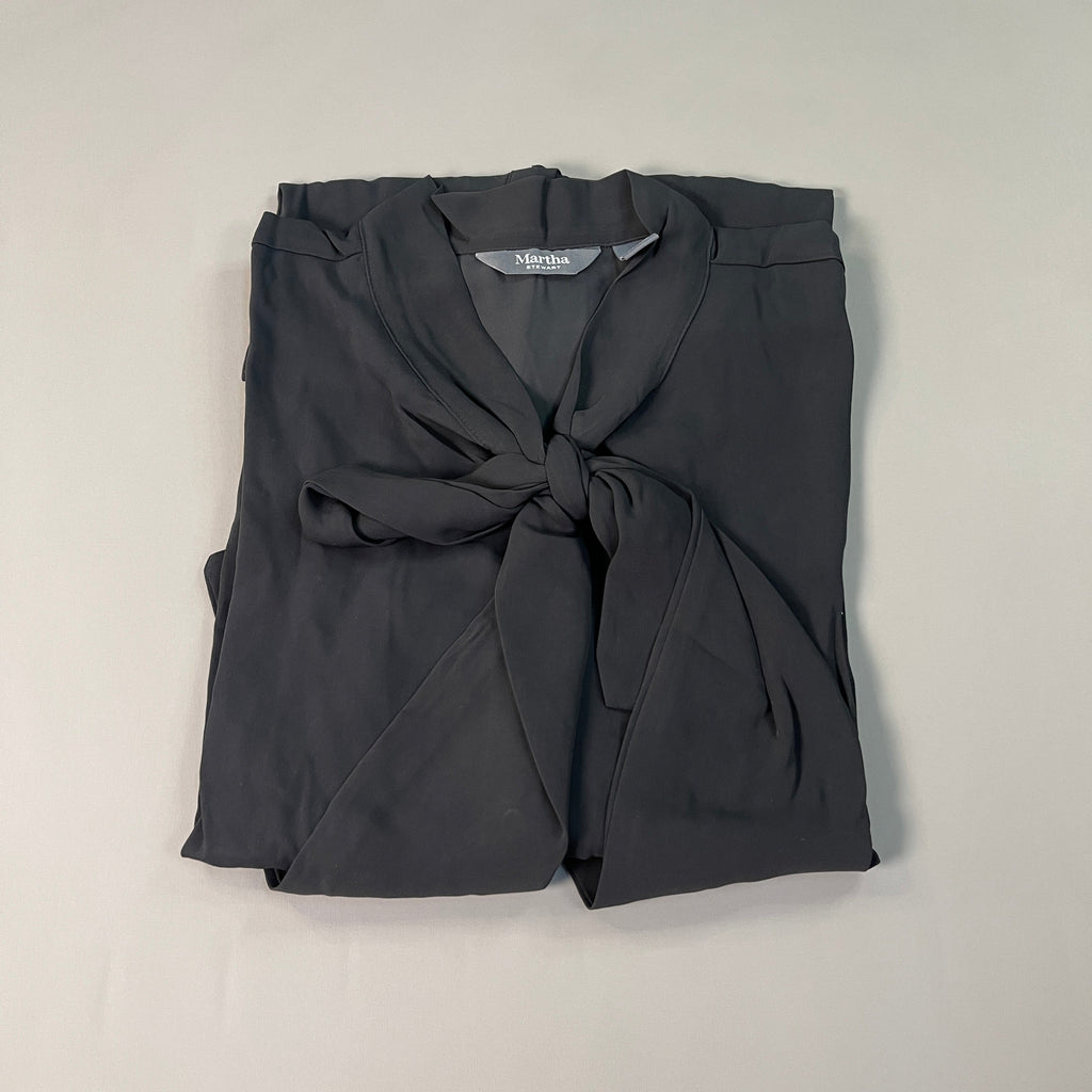 MARTHA STEWART Woven Front Button Blouse Top Tie Neck Women's Sz 2X Francesca Black (New)