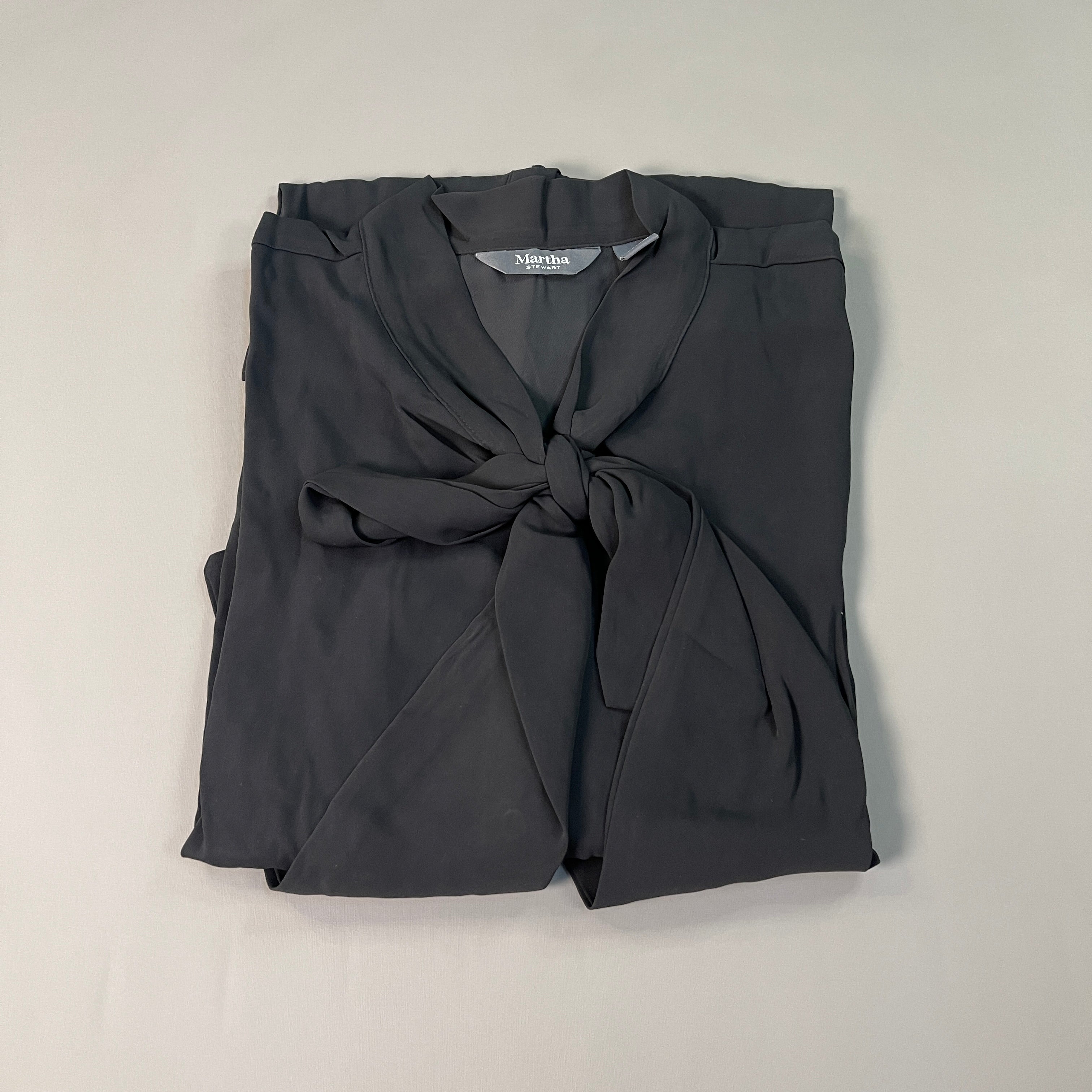 MARTHA STEWART Woven Front Button Blouse Top Tie Neck Women's Sz 2X Francesca Black (New)