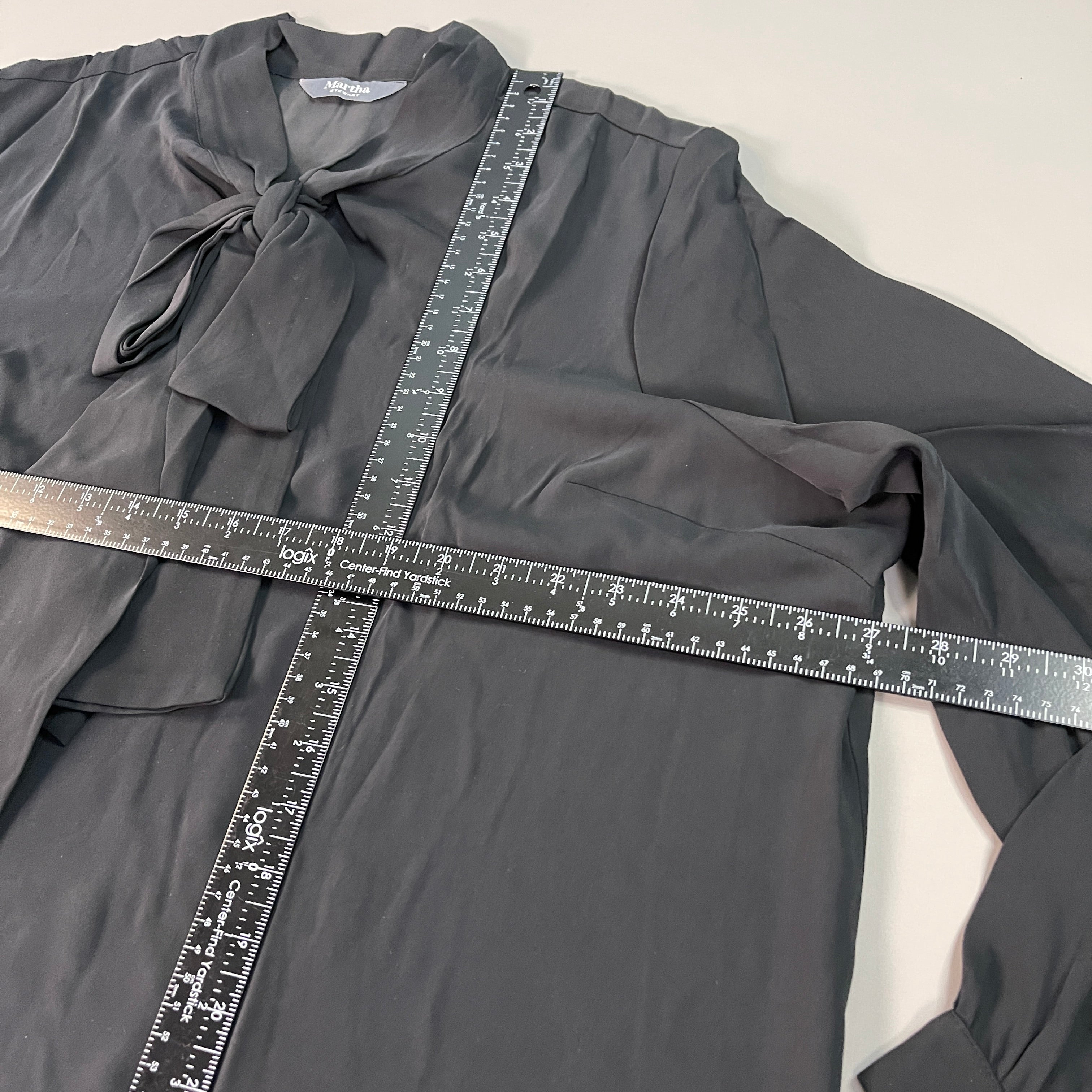 MARTHA STEWART Woven Front Button Blouse Top Tie Neck Women's Sz 2X Francesca Black (New)