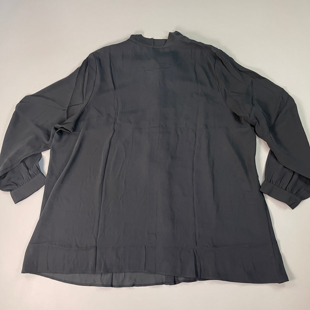 MARTHA STEWART Woven Front Button Blouse Top Tie Neck Women's Sz 2X Francesca Black (New)