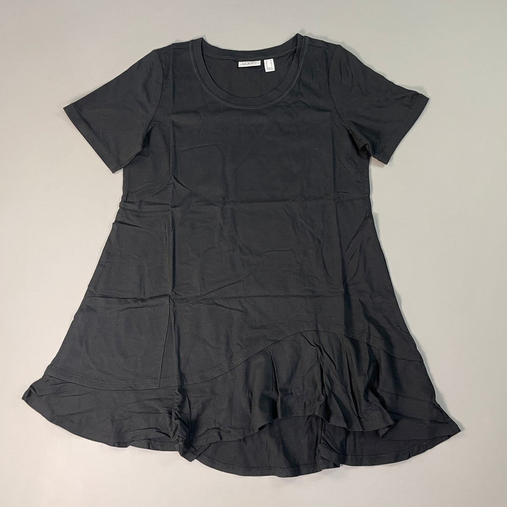 LOGO LORI GOLDSTEIN Knit Short Sleeve Shirt Asymmetric Hem Women's Sz XS Black (New)