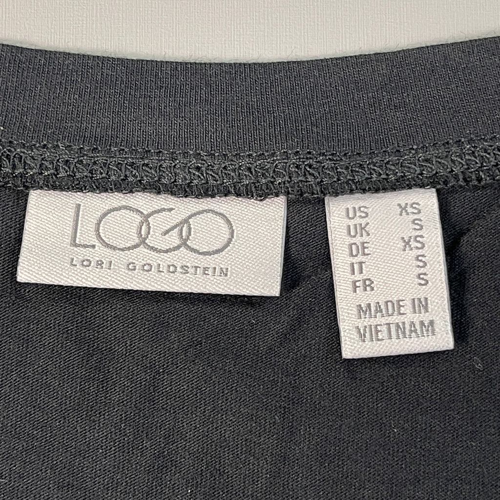 LOGO LORI GOLDSTEIN Knit Short Sleeve Shirt Asymmetric Hem Women's Sz XS Black (New)