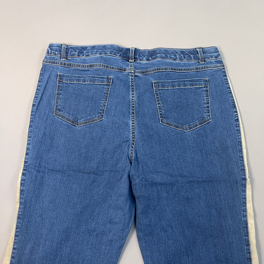 CLINTON KELLY Frayed Hem Jeans Women's Sz 16 Regular Mid Wash W/ Tan Striped Side(New)