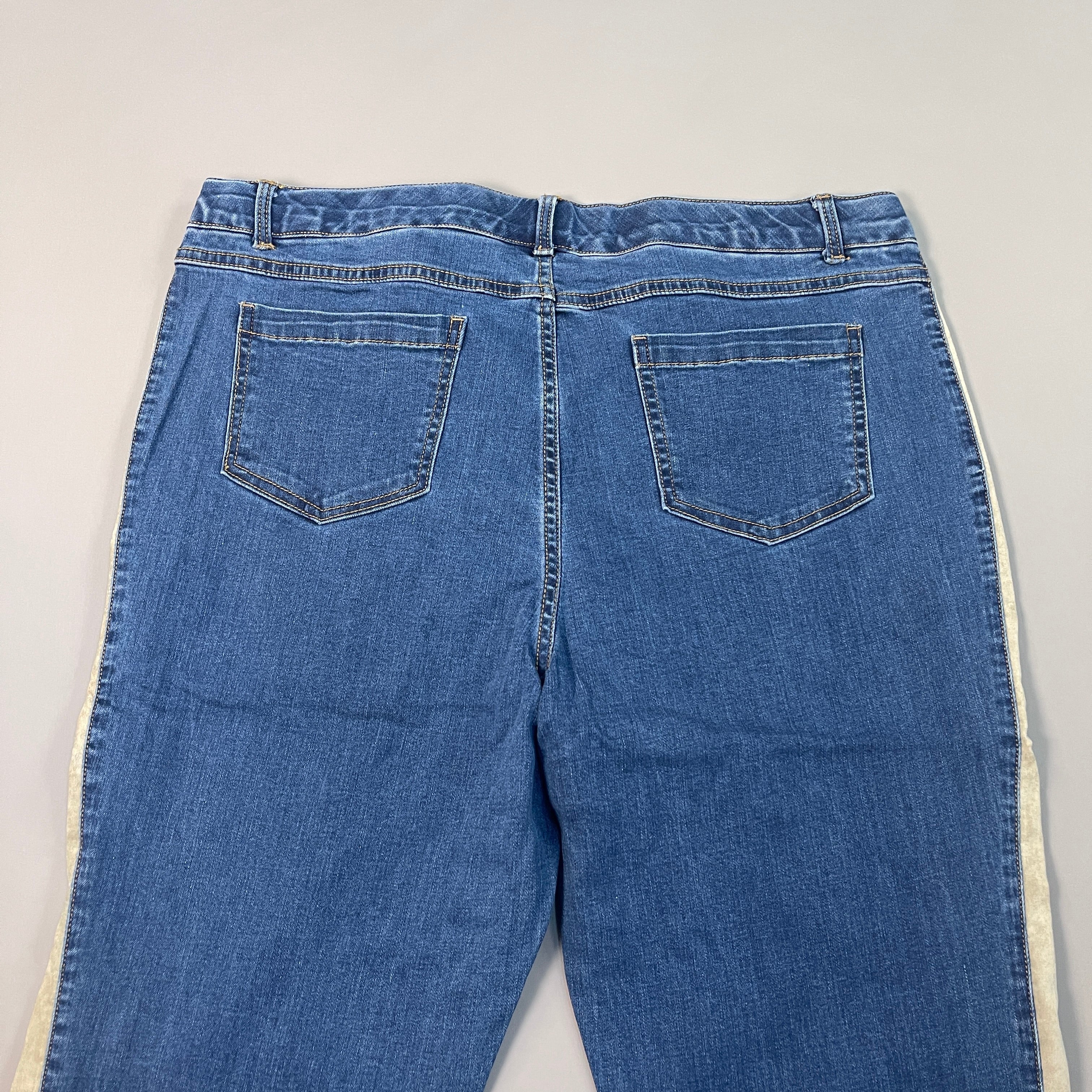 CLINTON KELLY Frayed Hem Jeans Women's Sz 16 Regular Mid Wash W/ Tan Striped Side(New)