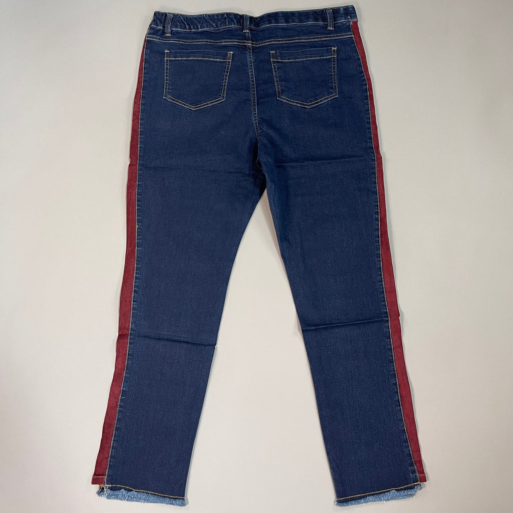 CLINTON KELLY Frayed Hem Jeans Women's Sz 16 Regular Dark Wash W/ Maroon Striped Side (New)