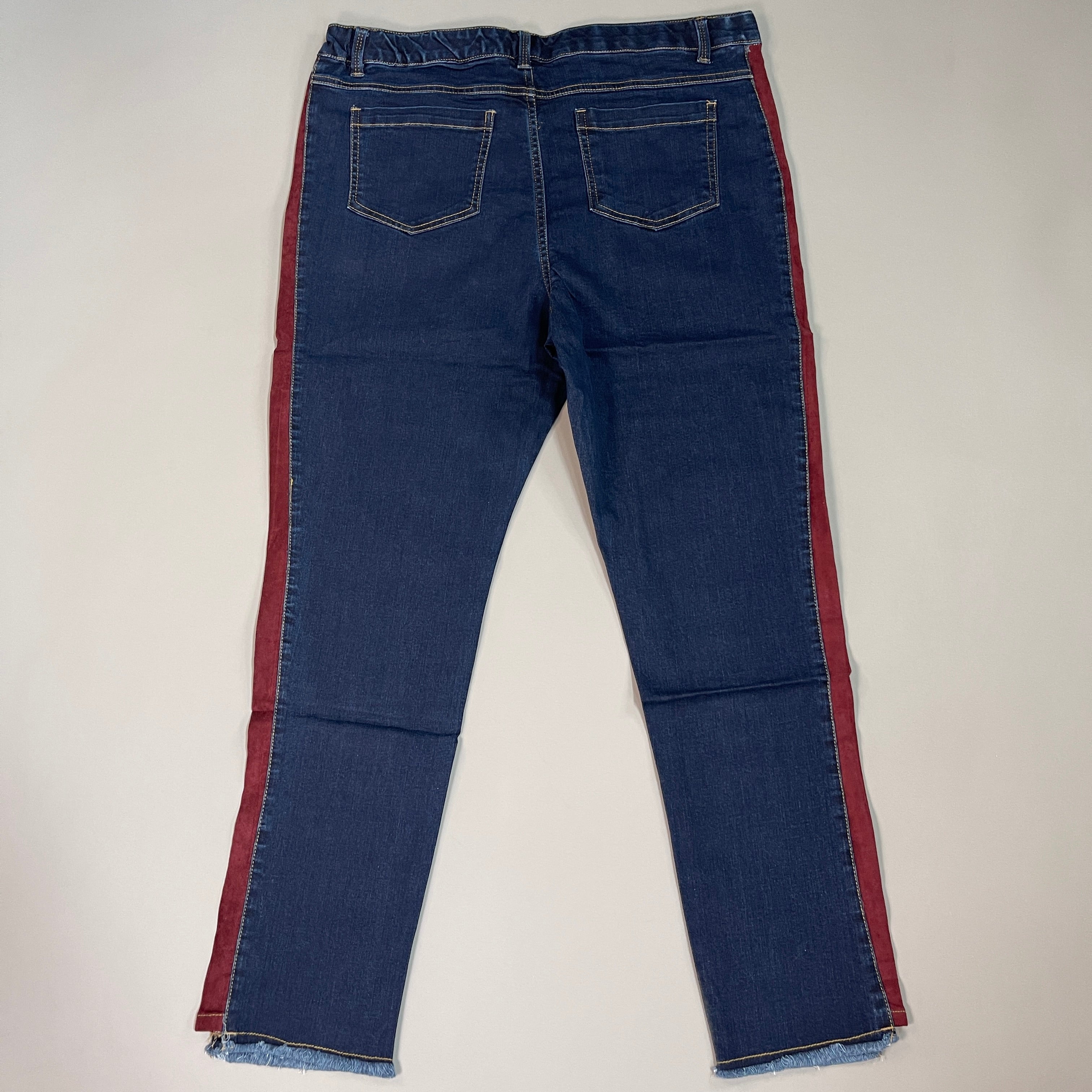 CLINTON KELLY Frayed Hem Jeans Women's Sz 16 Regular Dark Wash W/ Maroon Striped Side (New)