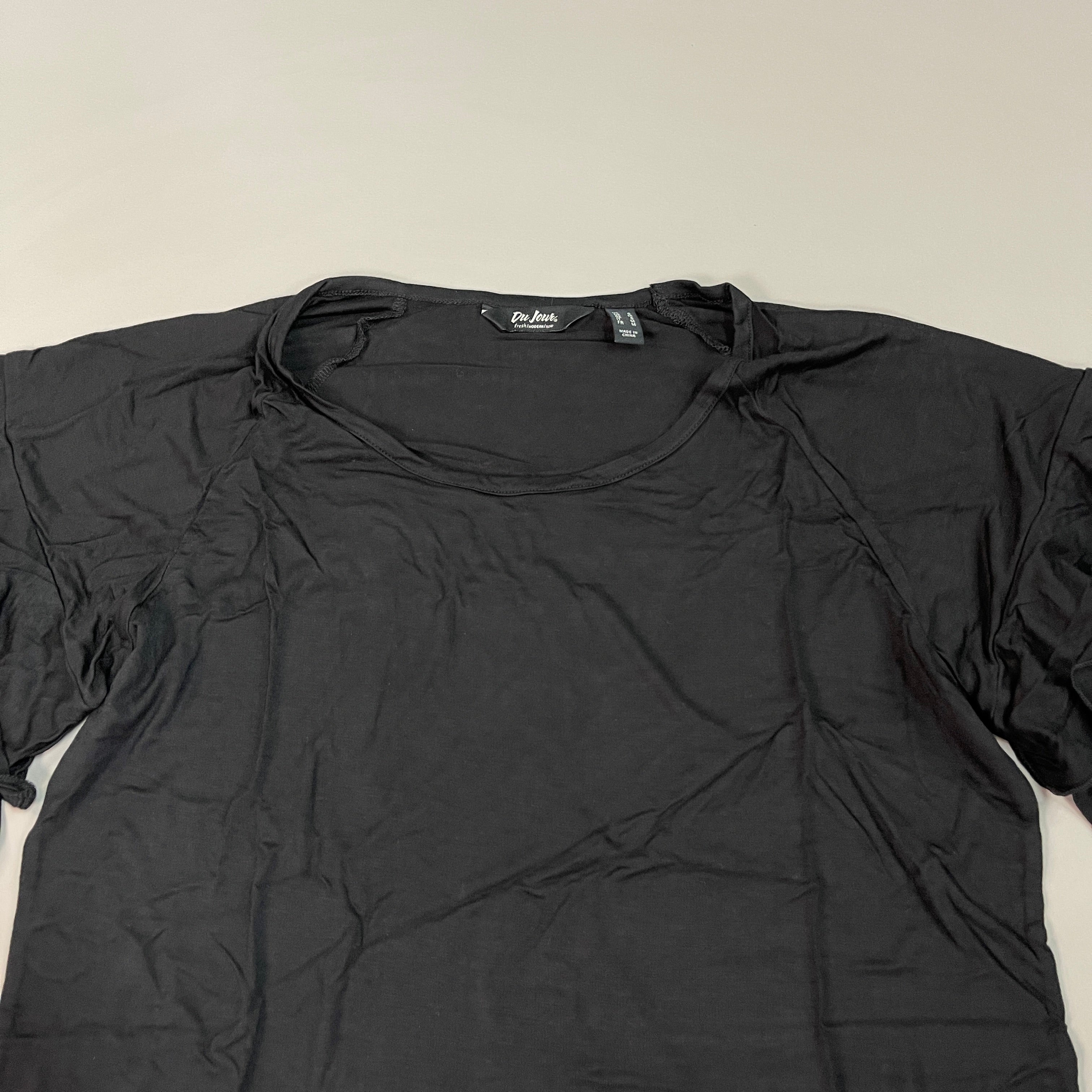 DU JOUR Ruffle Short Sleeve Swoop Neck Top Women's Sz S Black (New)