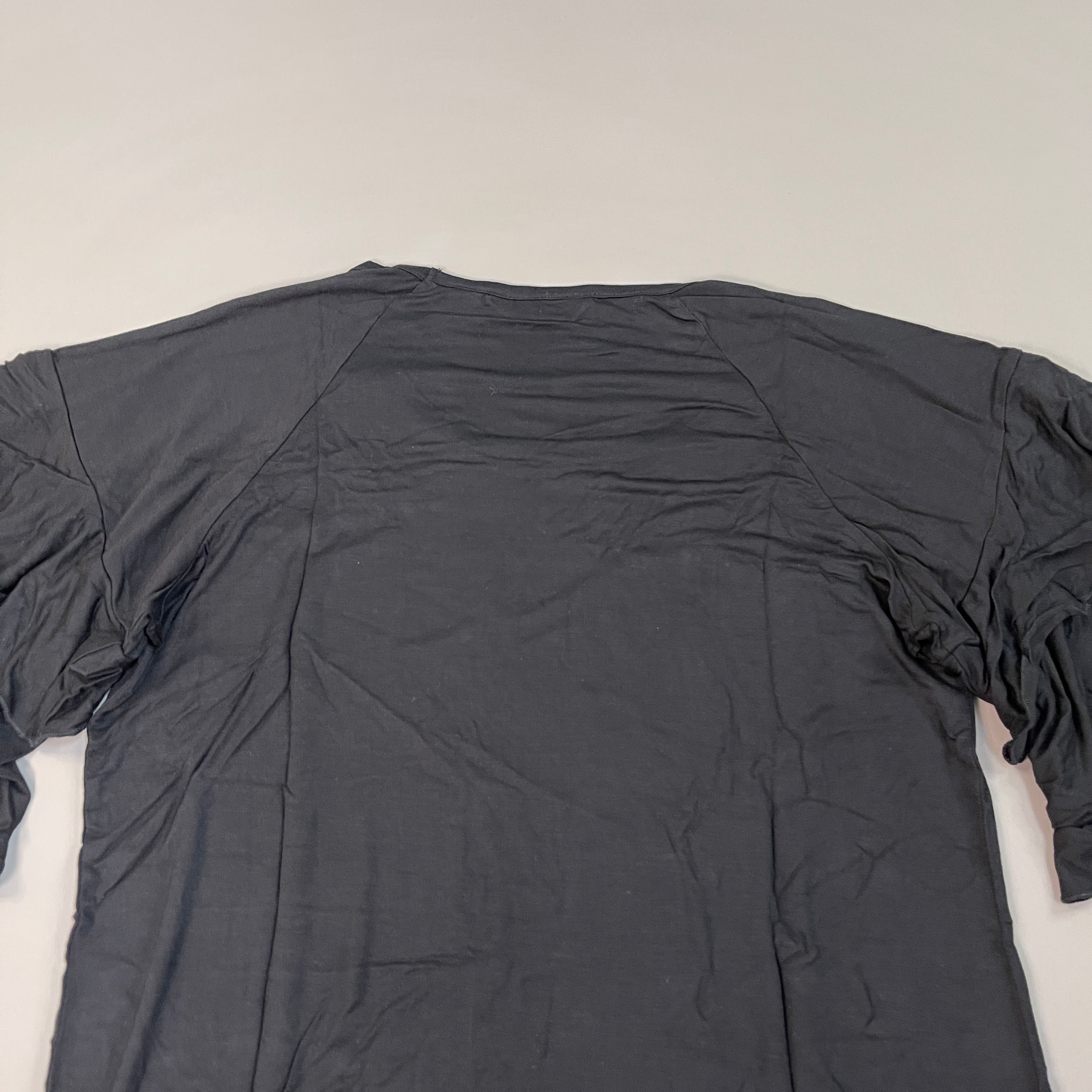 DU JOUR Ruffle Short Sleeve Swoop Neck Top Women's Sz S Black (New)