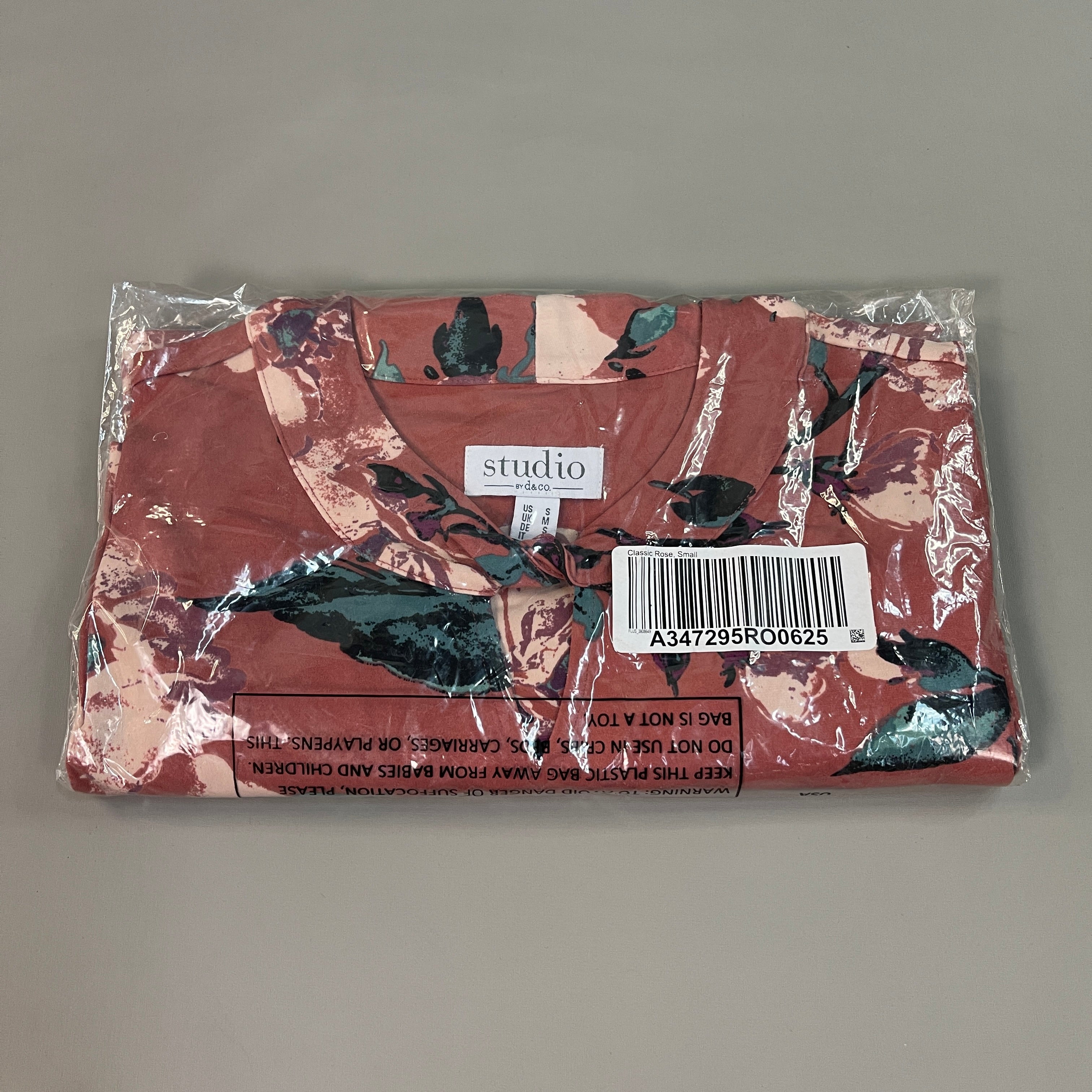 STUDIO BY D&Co Printed Long Sleeve Top Women's Sz S Classic Rose Floral (New)
