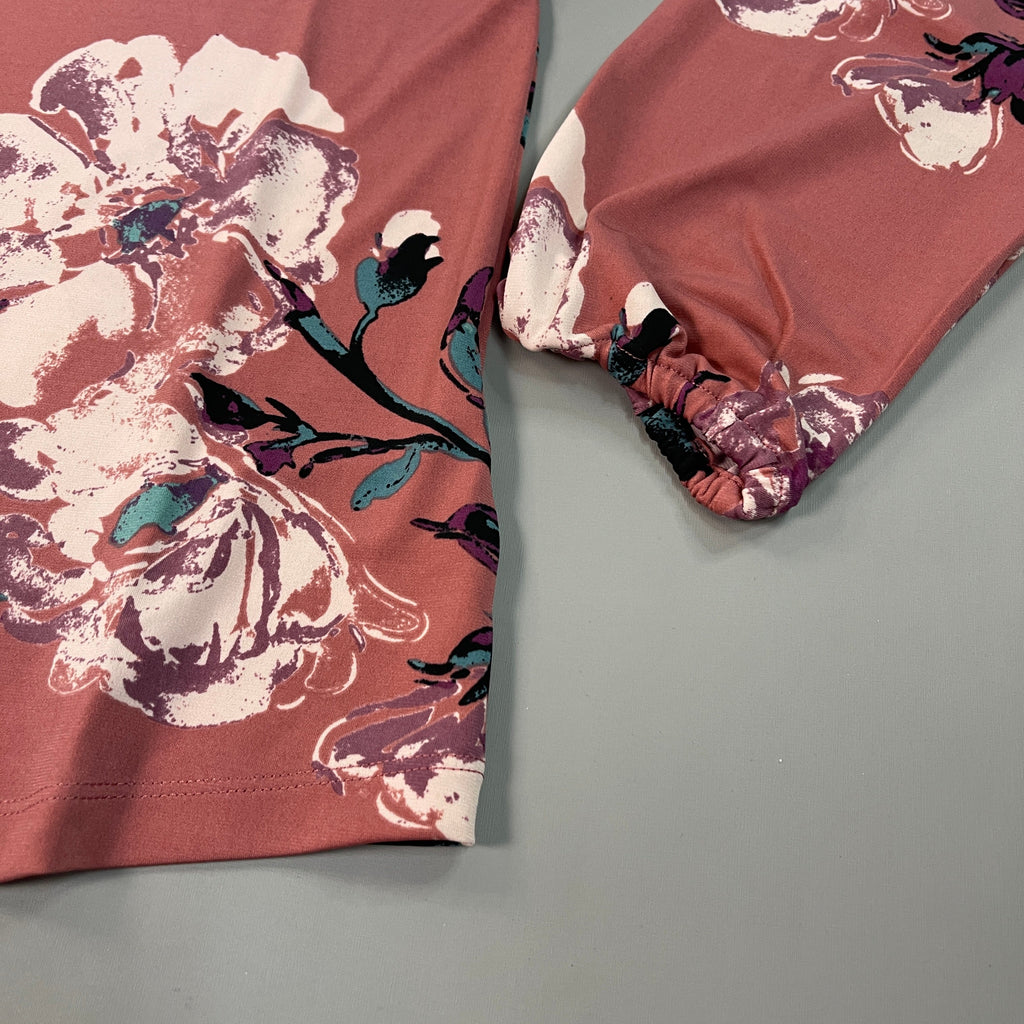 STUDIO BY D&Co Printed Long Sleeve Top Women's Sz S Classic Rose Floral (New)