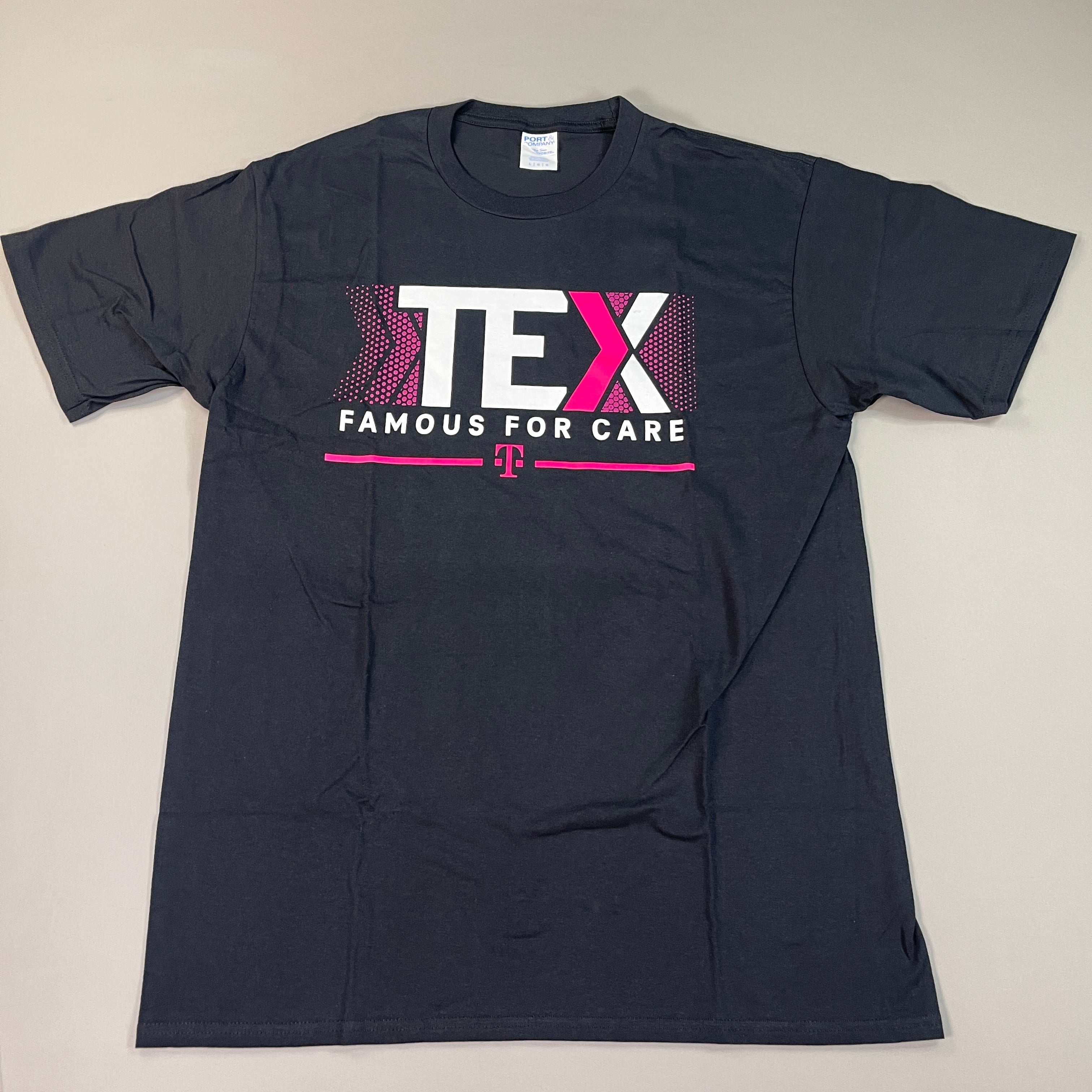 T-MOBILE Tee Shirt Short Sleeve TEX Famous For Care Men's Unisex Sz L Black/Pink (New)