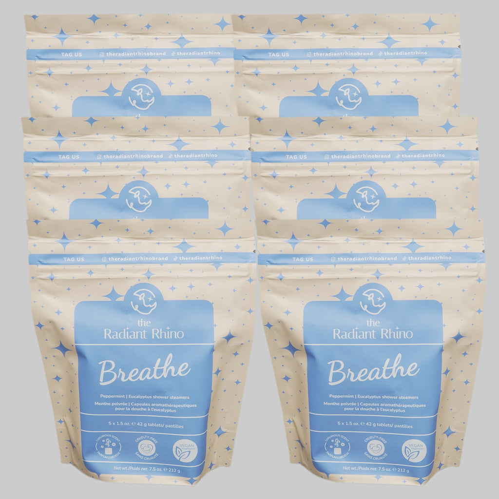 ZA@ THE RADIANT RHINO Breathe Peppermint Eucalyptus Shower Steamers 6-PK! 5x1.5oz Tablets 7.5oz (New) D