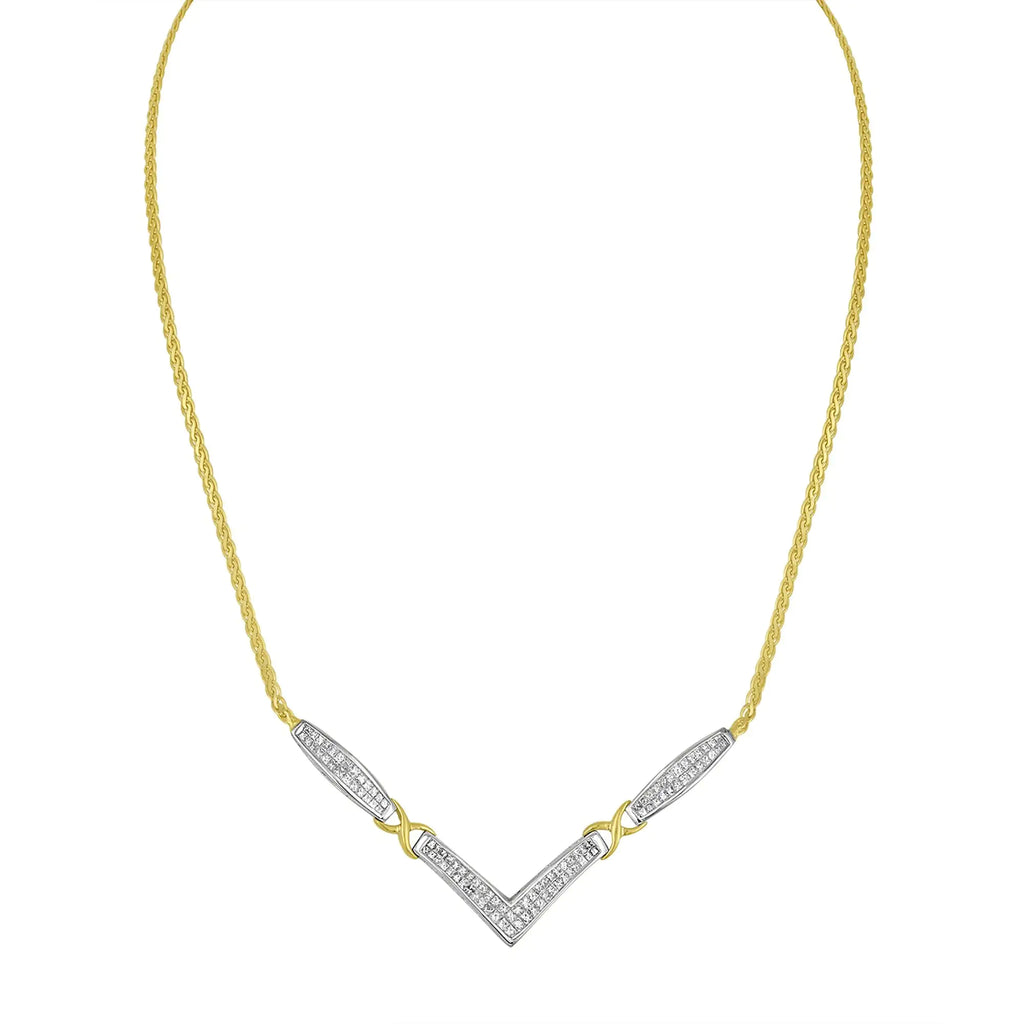 14K Yellow and White Gold 2.0 Cttw Princess Cut Diamond Flared and X-Station V Shaped 18” Franco Chain Statement Necklace (H-I Color, SI2-I1 Clarity)