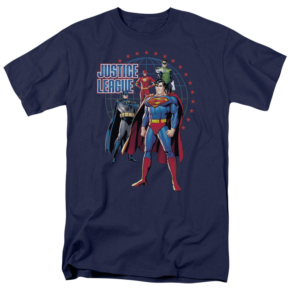 Justice League Protectors Mens T Shirt Navy Blue Officially Licensed