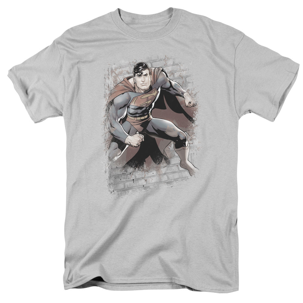 Superman Bricks Mens T Shirt Silver Officially Licensed