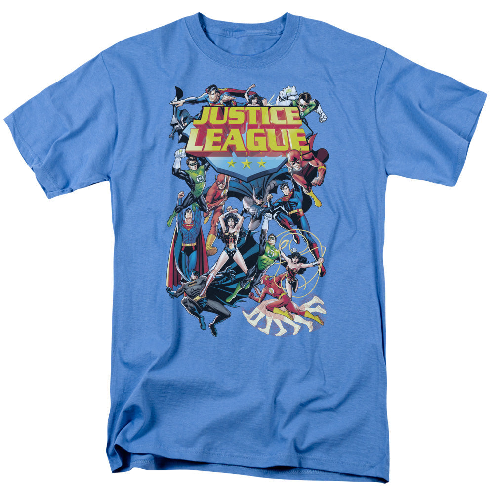 Justice League League a Plenty Mens T Shirt Carolina Blue Officially Licensed