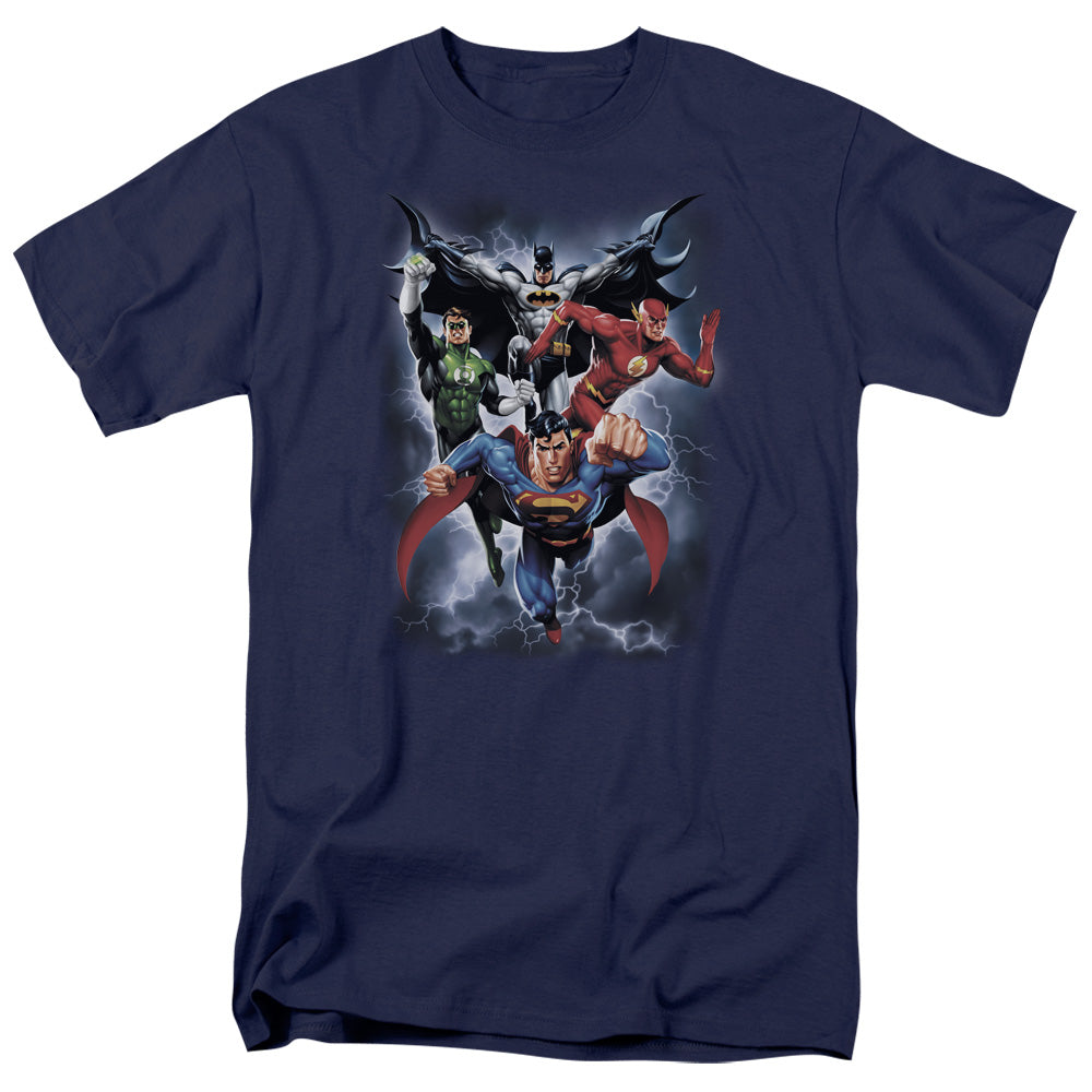 Justice League the Coming Storm Mens T Shirt Navy Blue Officially Licensed