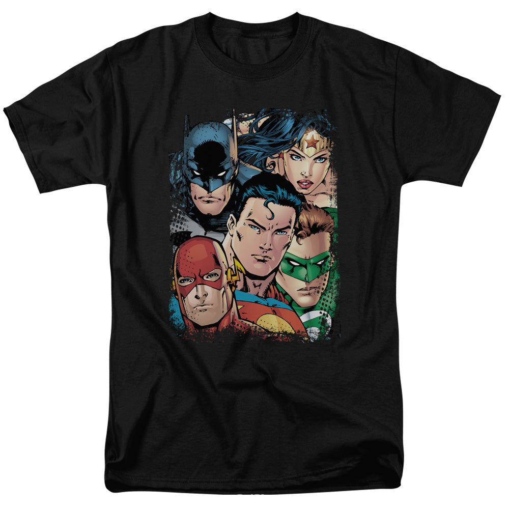Justice League Up Close and Personal Mens T Shirt Black Officially Licensed